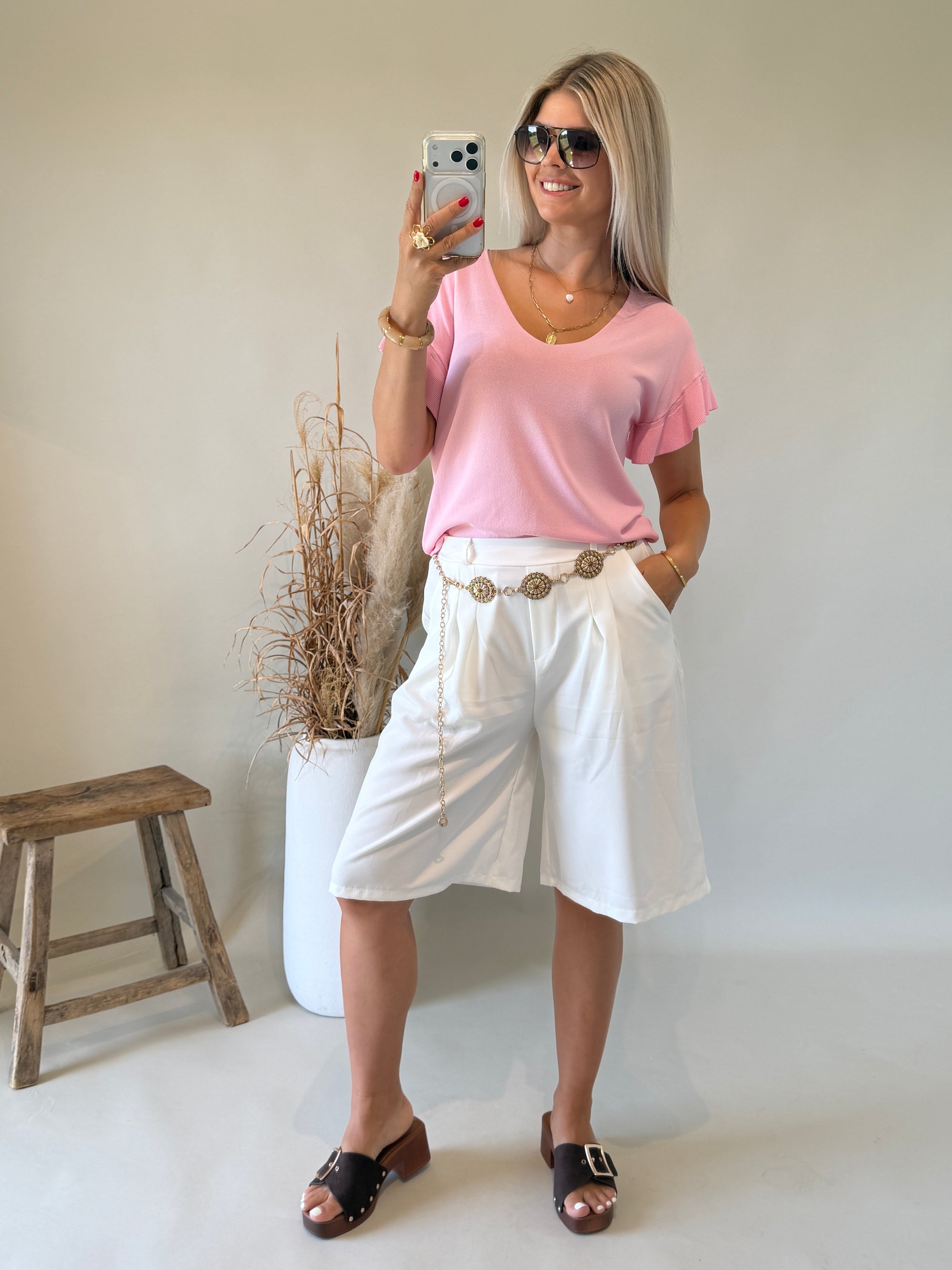 T - Shirt in Rosa ( Feinstrick ) mit Rüschen