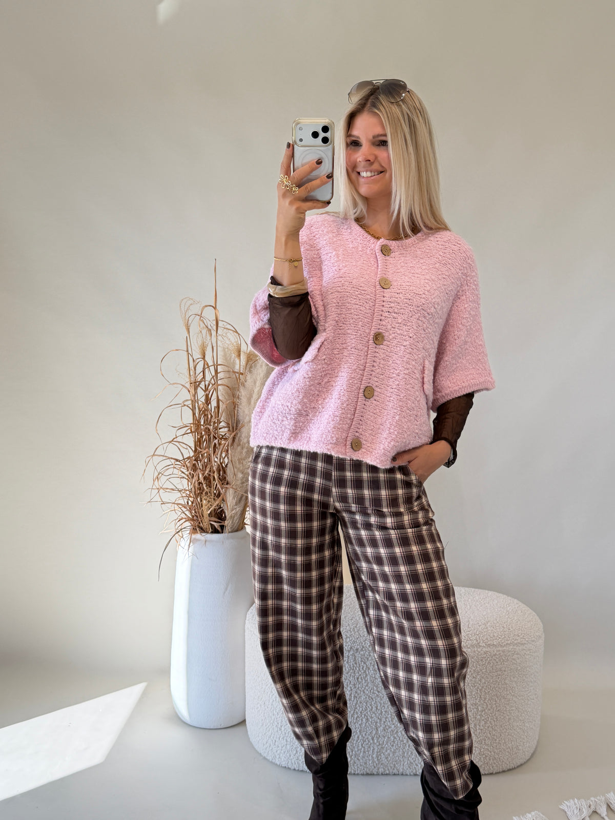 Strickjacke in Rosa ( Kurzarm )
