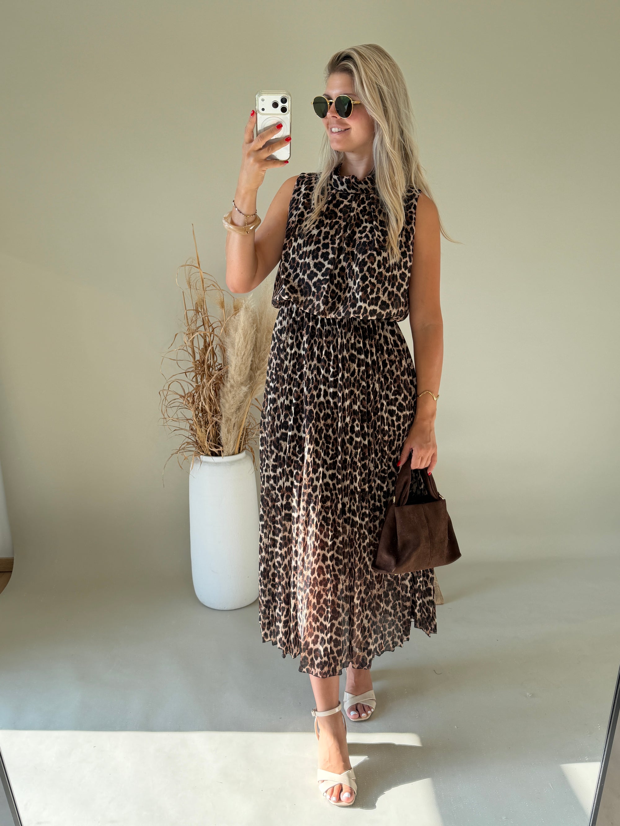Kleid in Schokobraun / Schwarz / Beige ( Leomuster )