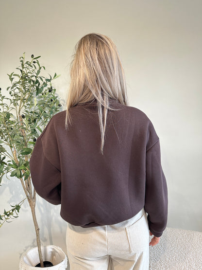 Pullover in Schokobraun mit Reißverschluß vorne (NEW YORK)