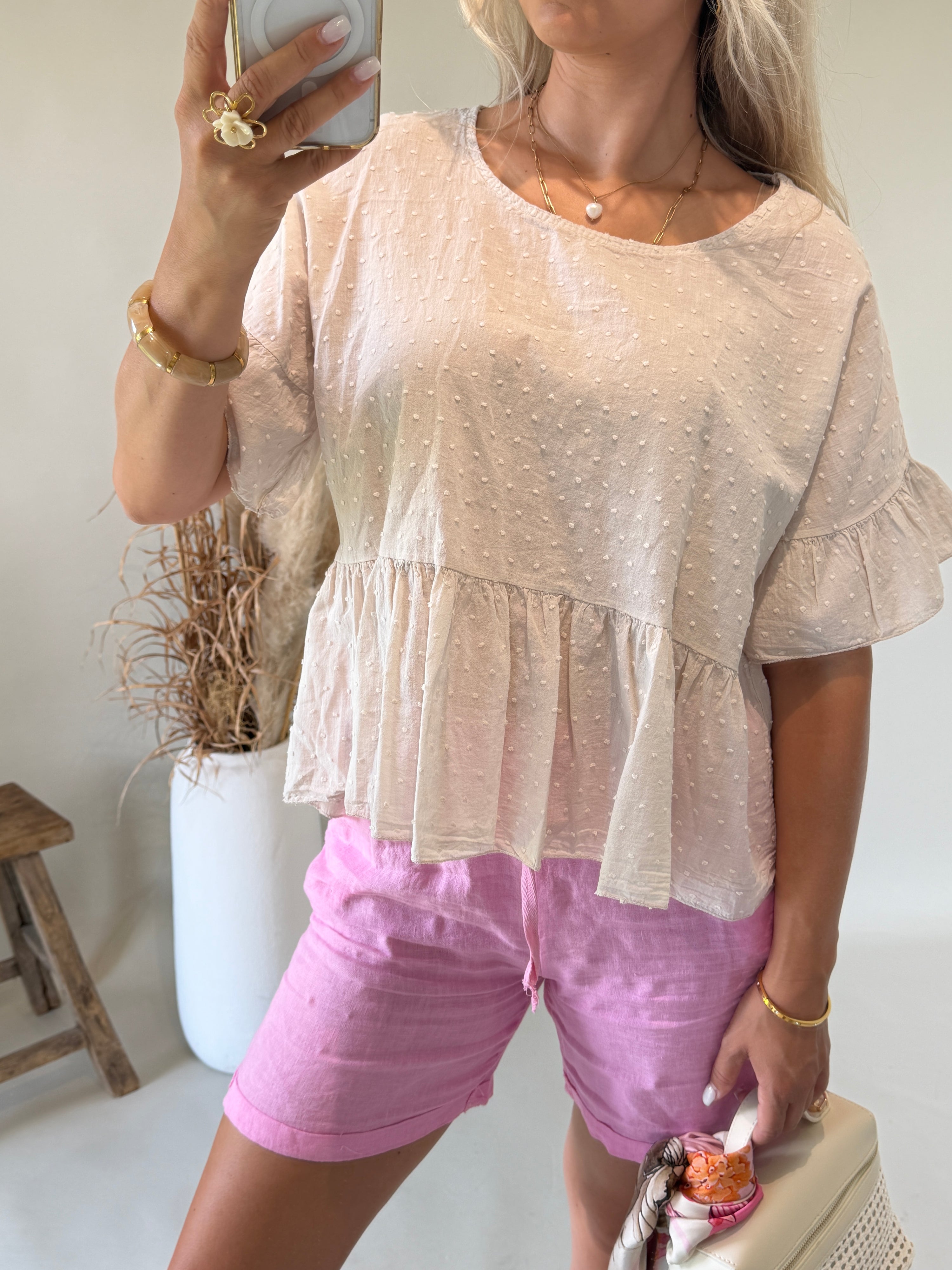 Bluse in Beige mit Pünktchen - Muster