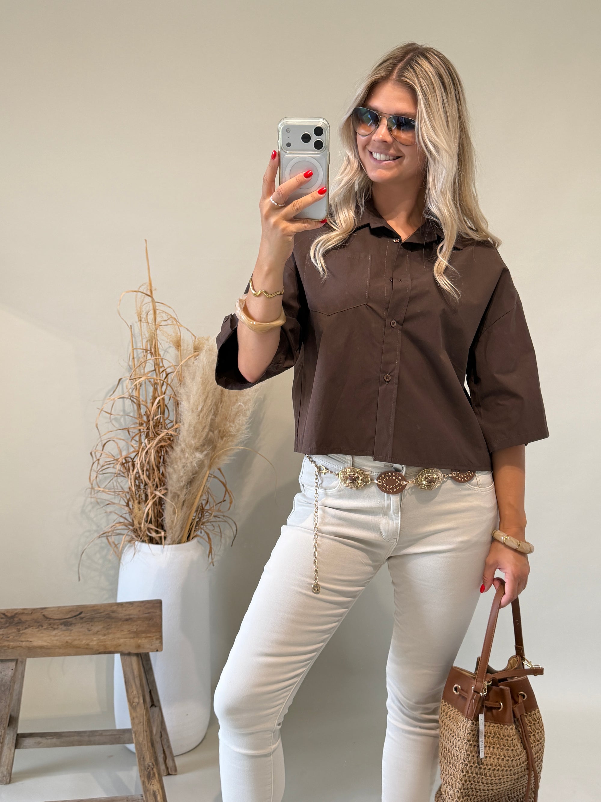 Bluse in Schokobraun ( Kurzarm )