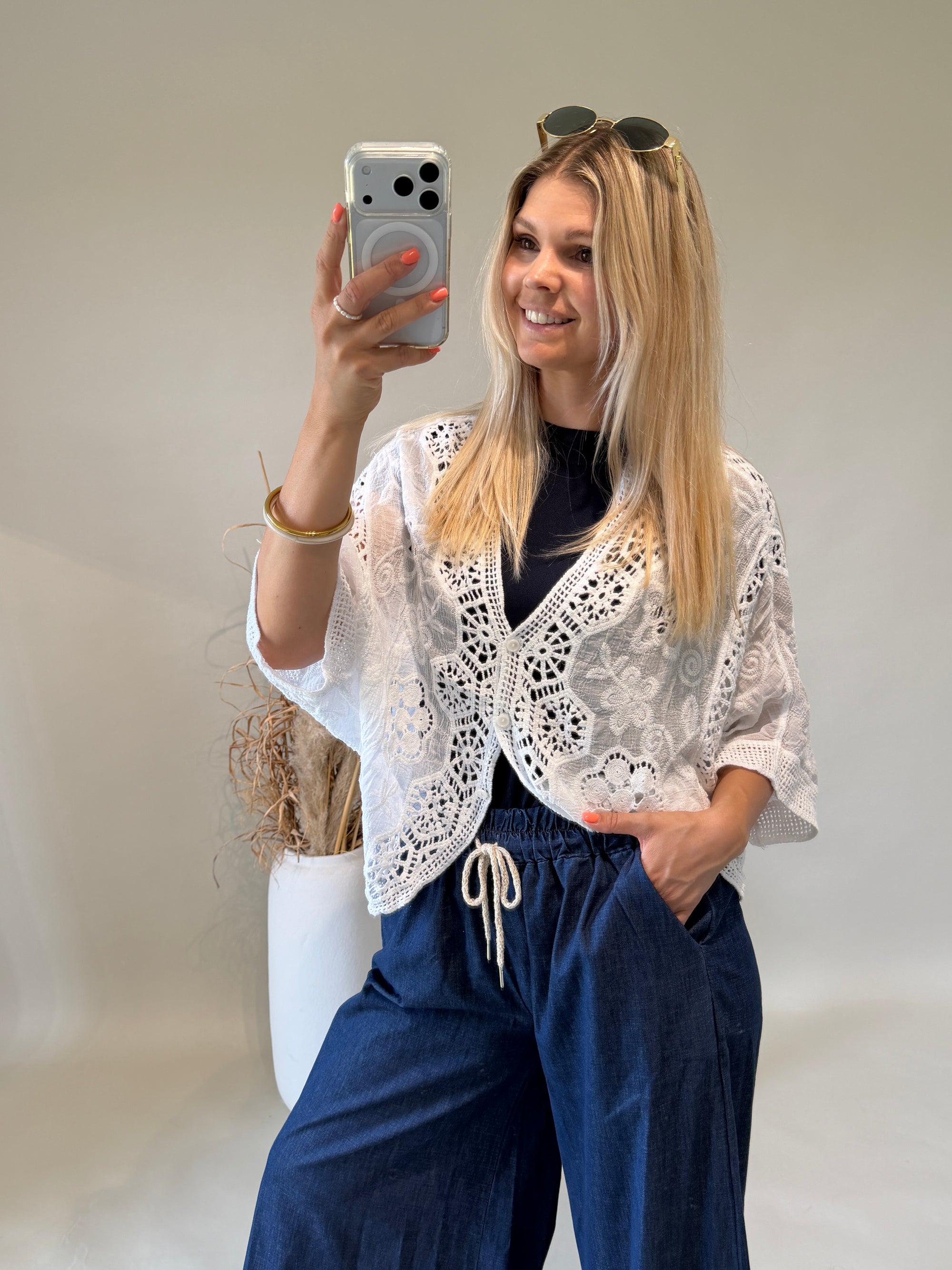 Jacke in Weiß aus Bohospitze