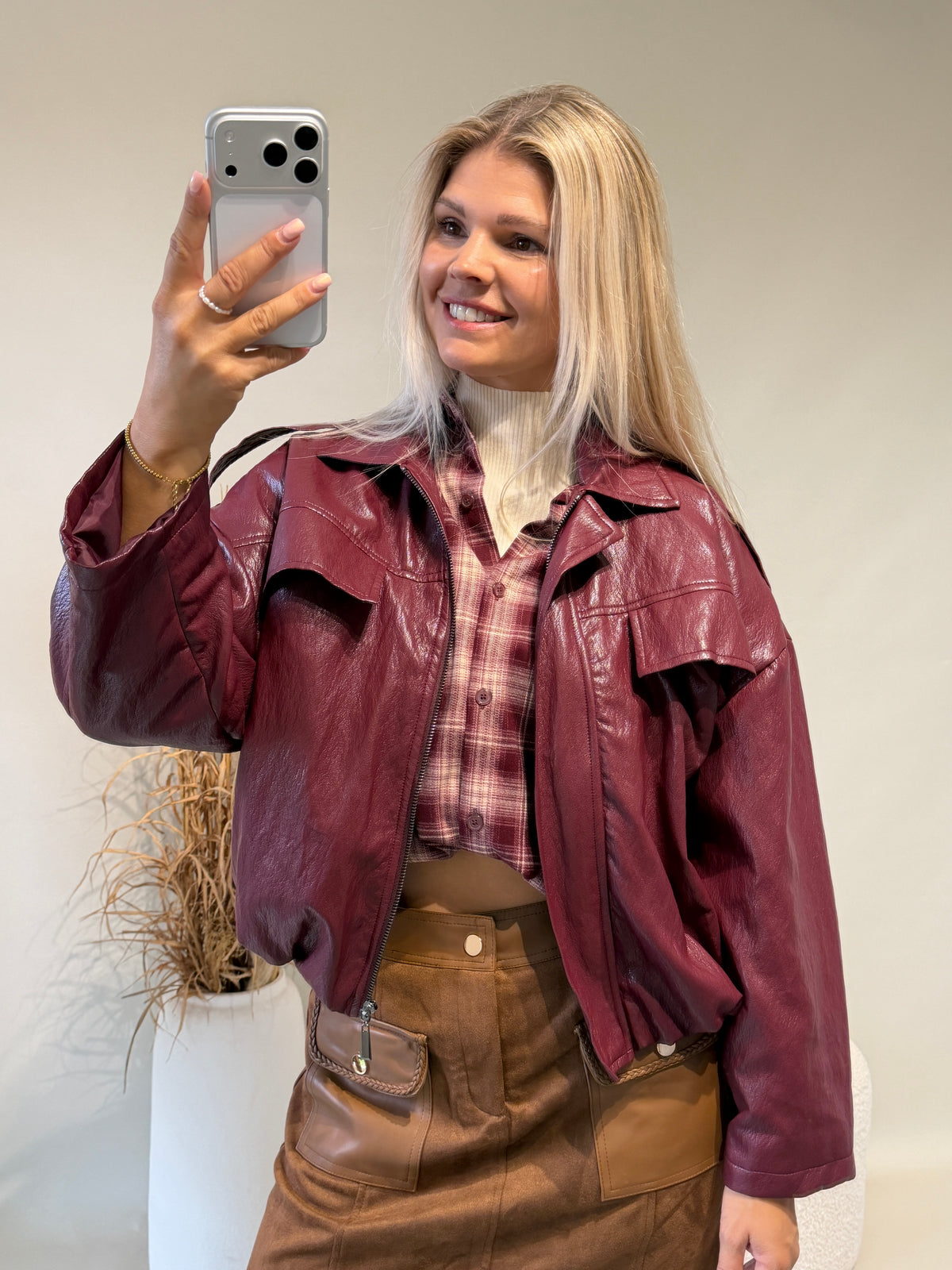 Jacke in Bordeaux ( Ballon ) in Lederoptik