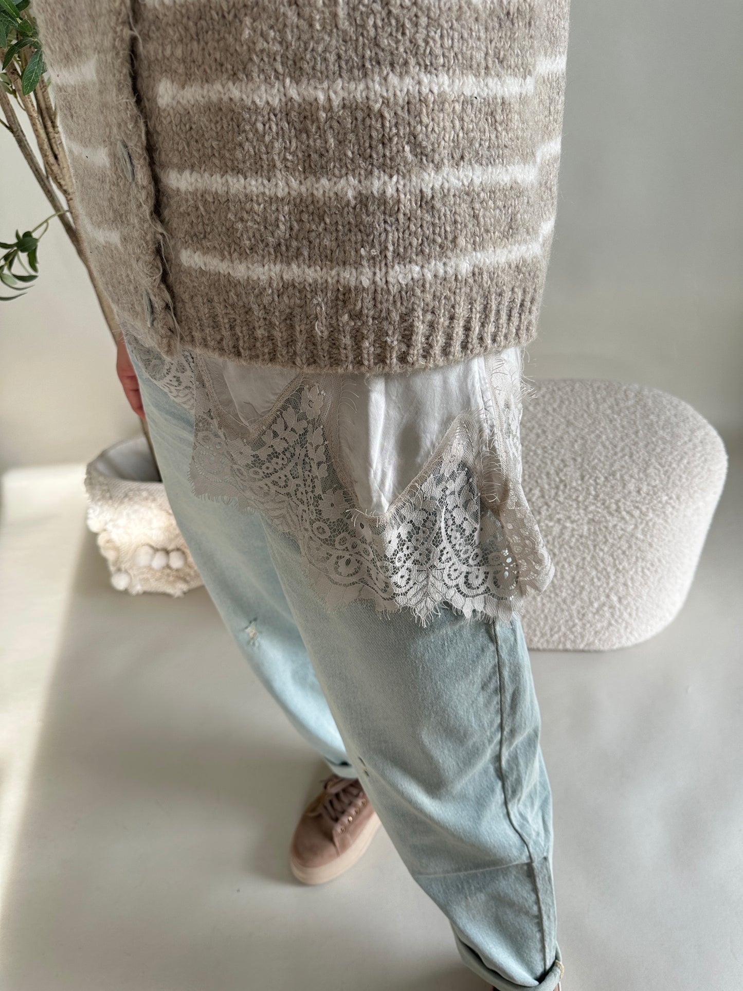 strickjacke mit streifen in beige/ wollweiß (ärmellos)