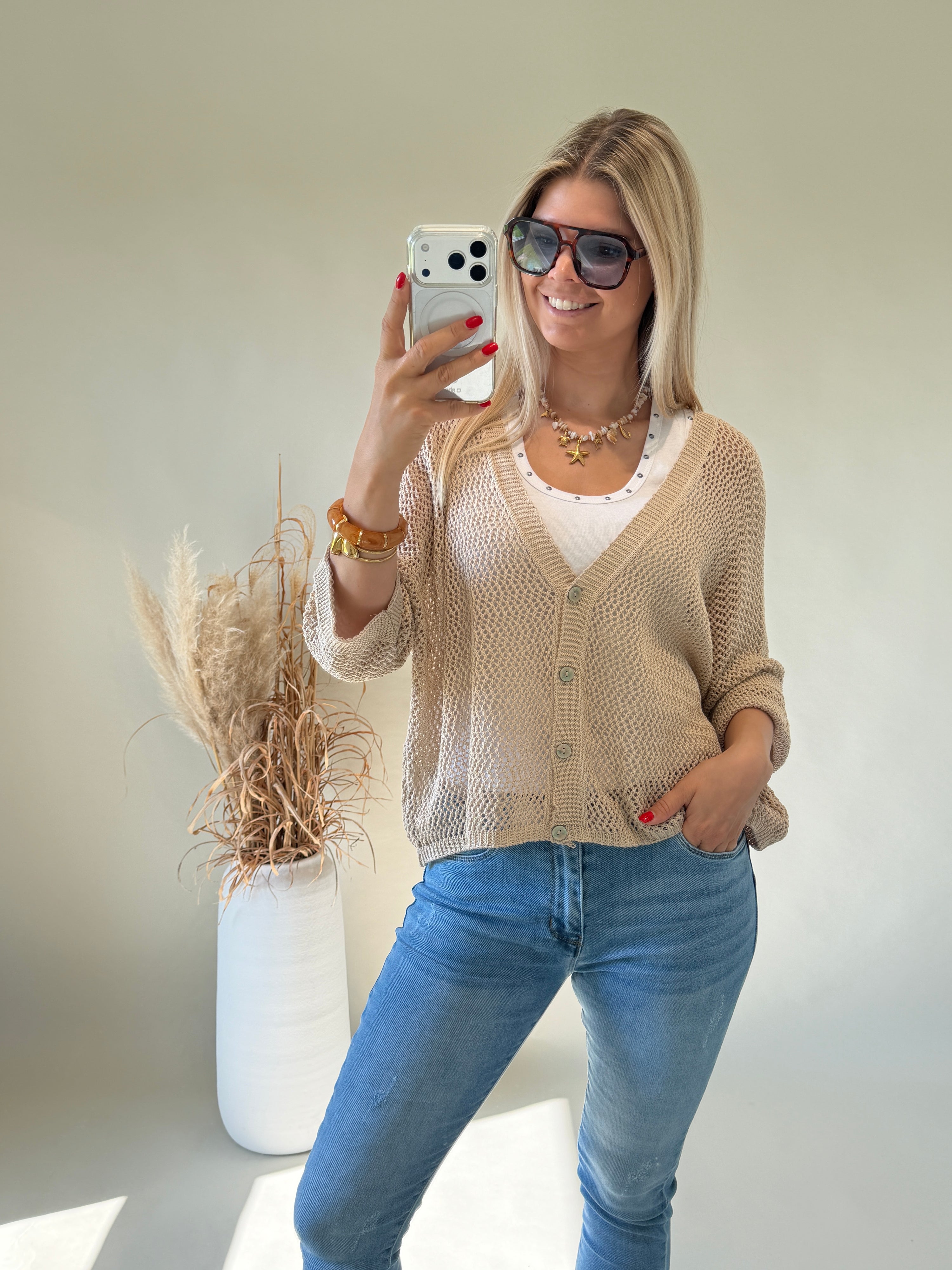 Strickjacke in Zimt ( Häkeloptik )