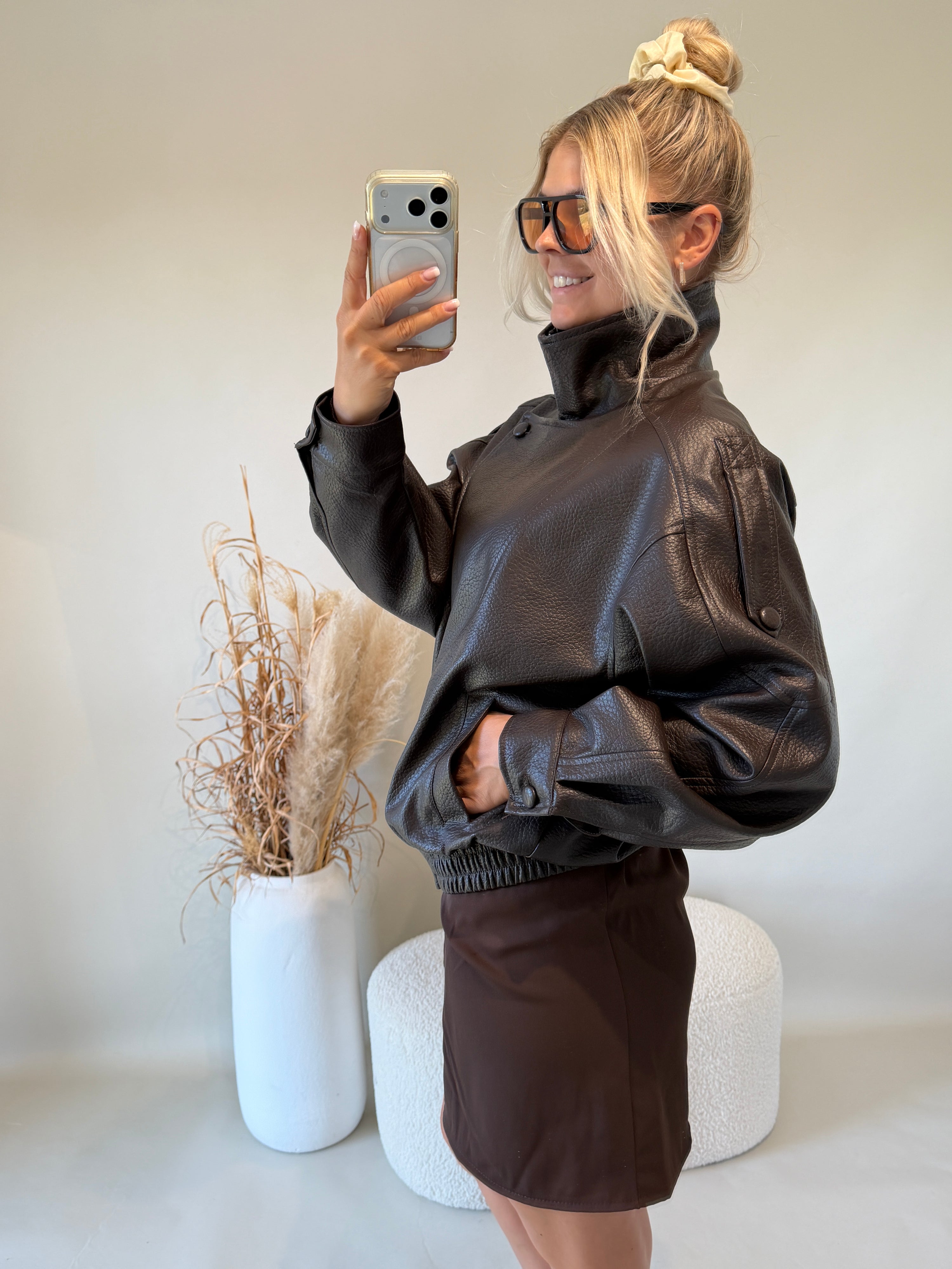 Jacke in Schokobraun  ( Lederoptik )