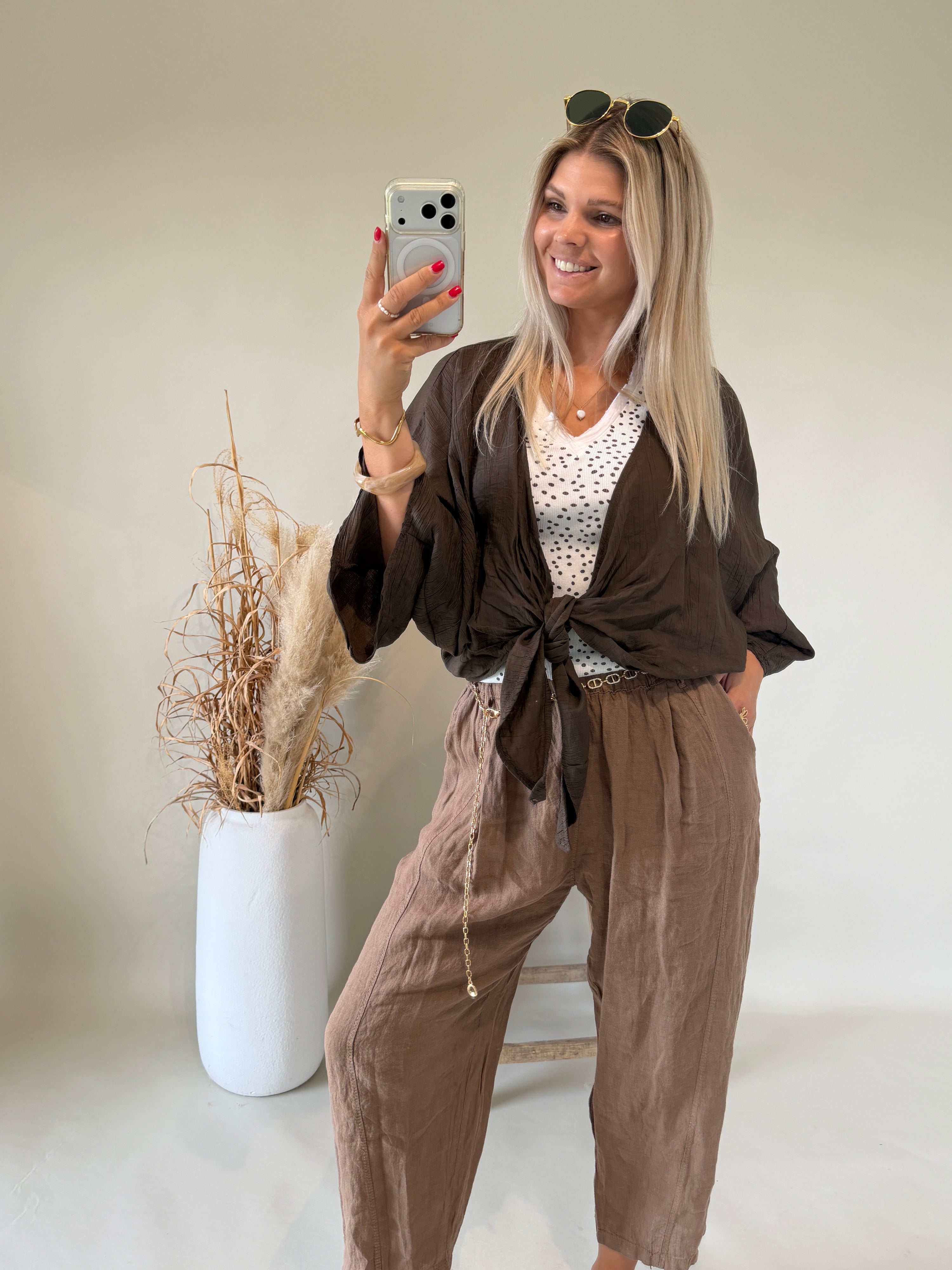 Jacke in Schokobraun vorne zum binden