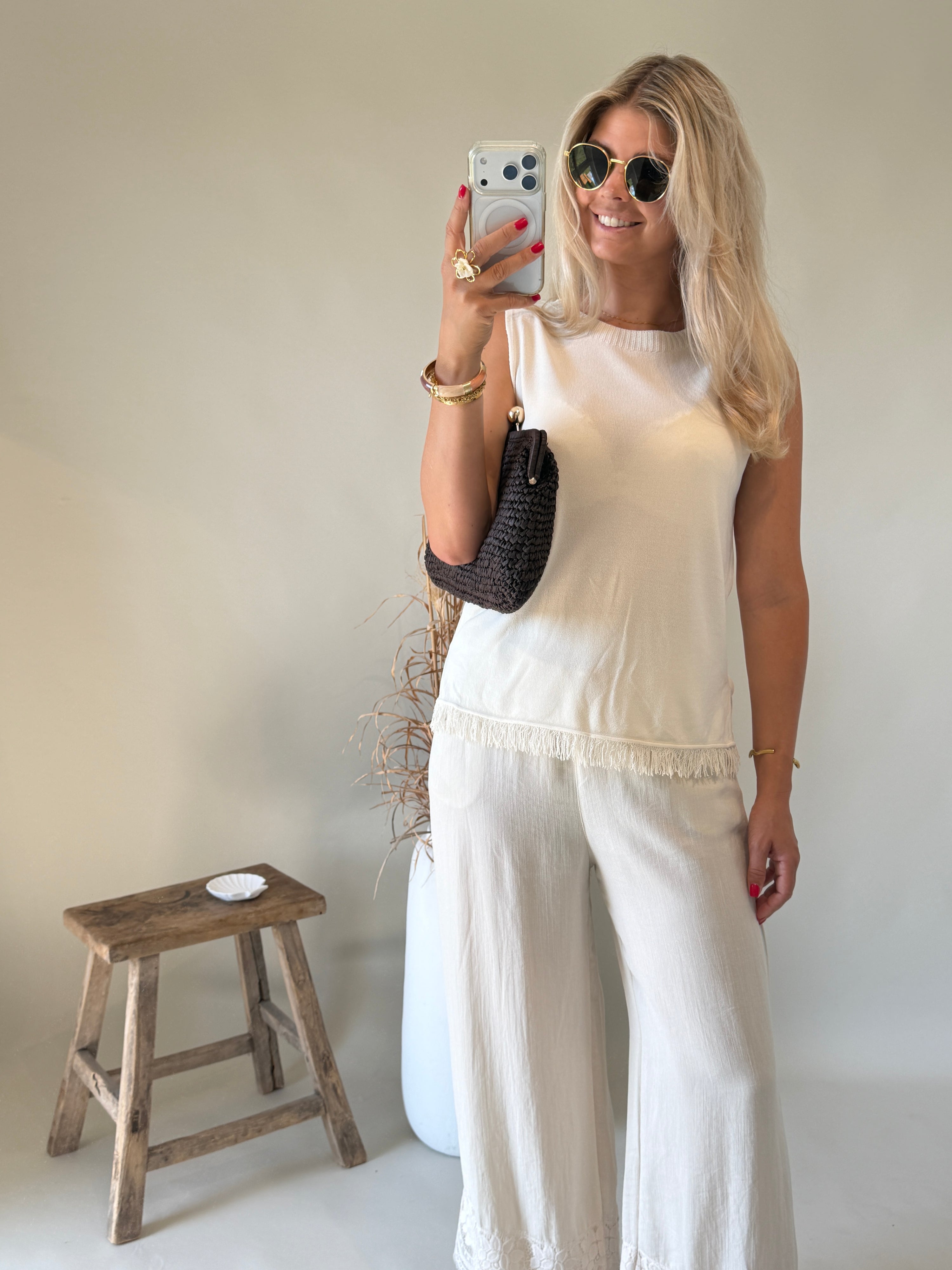 Top in Beige leichter Strick ( Mit Fransen )