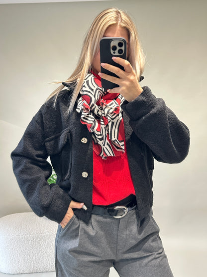 Schal in Rot/Schwarz/Beige mit Herzen