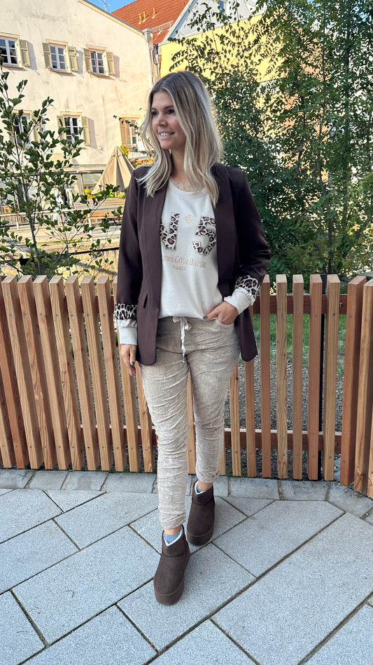 Blazer in Schokobraun mit Leoeinsatz