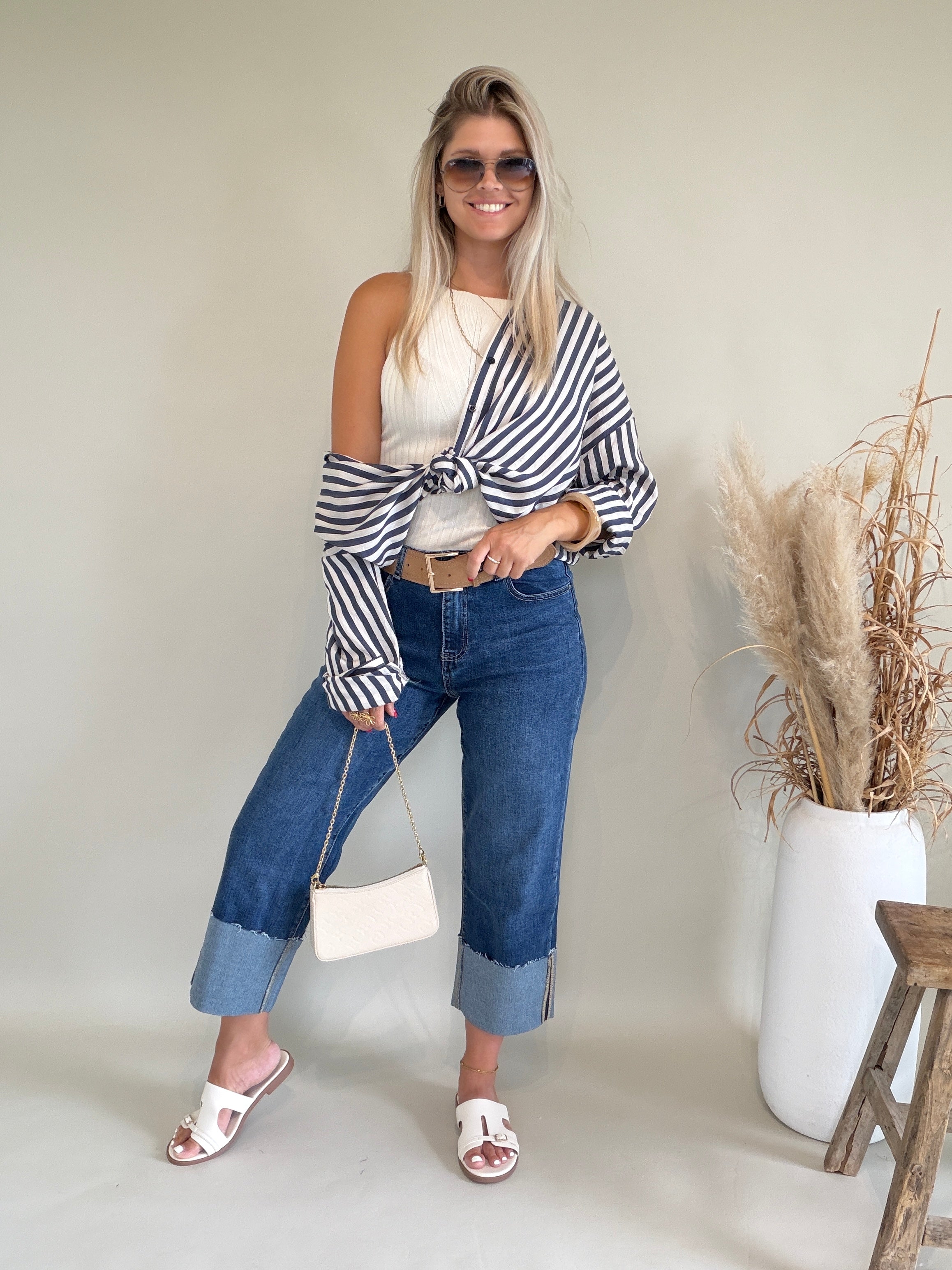 Bluse gestreift  in Dunkelblau / Beige