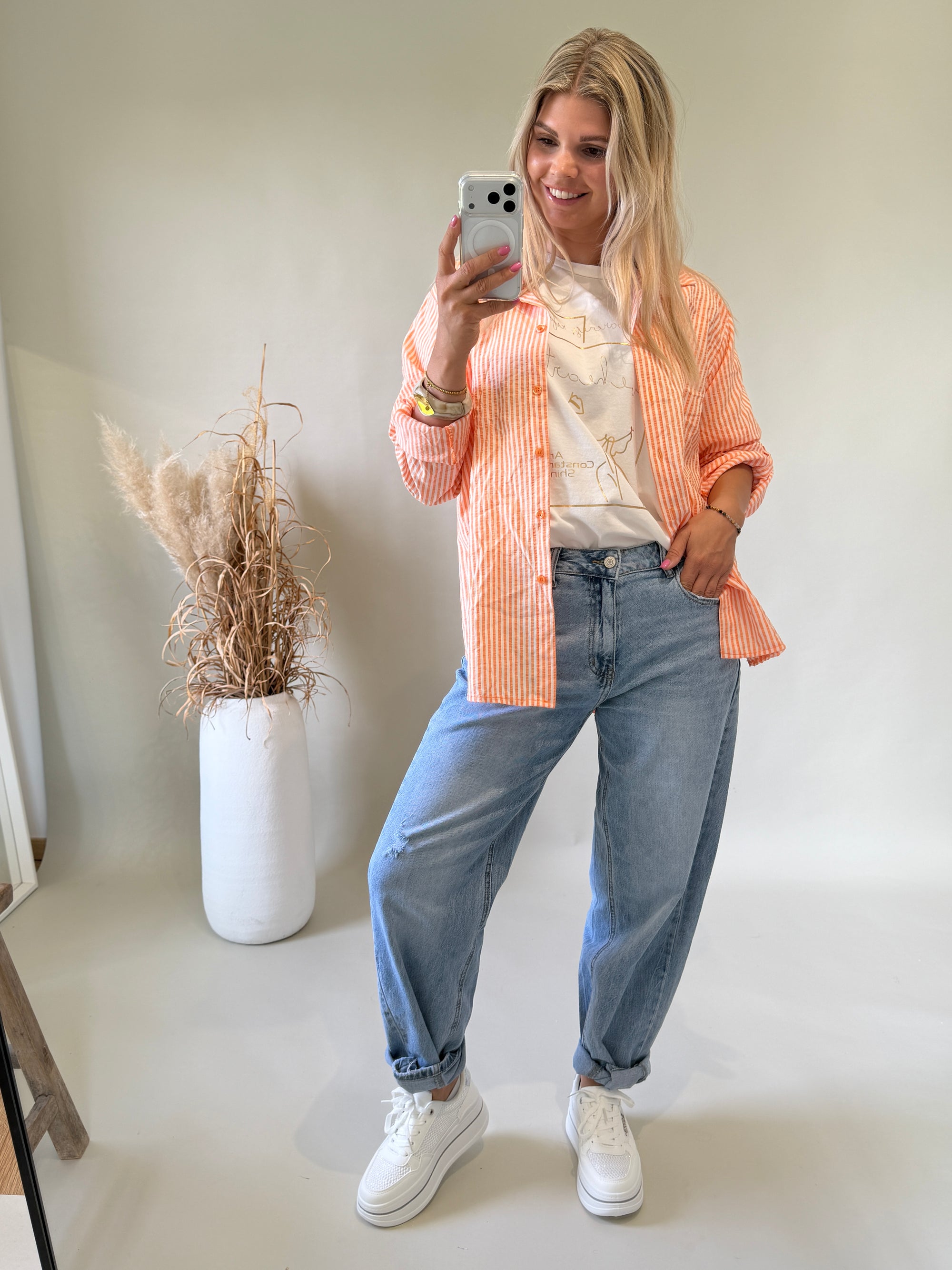 Bluse in Orange /  Weiß gestreift