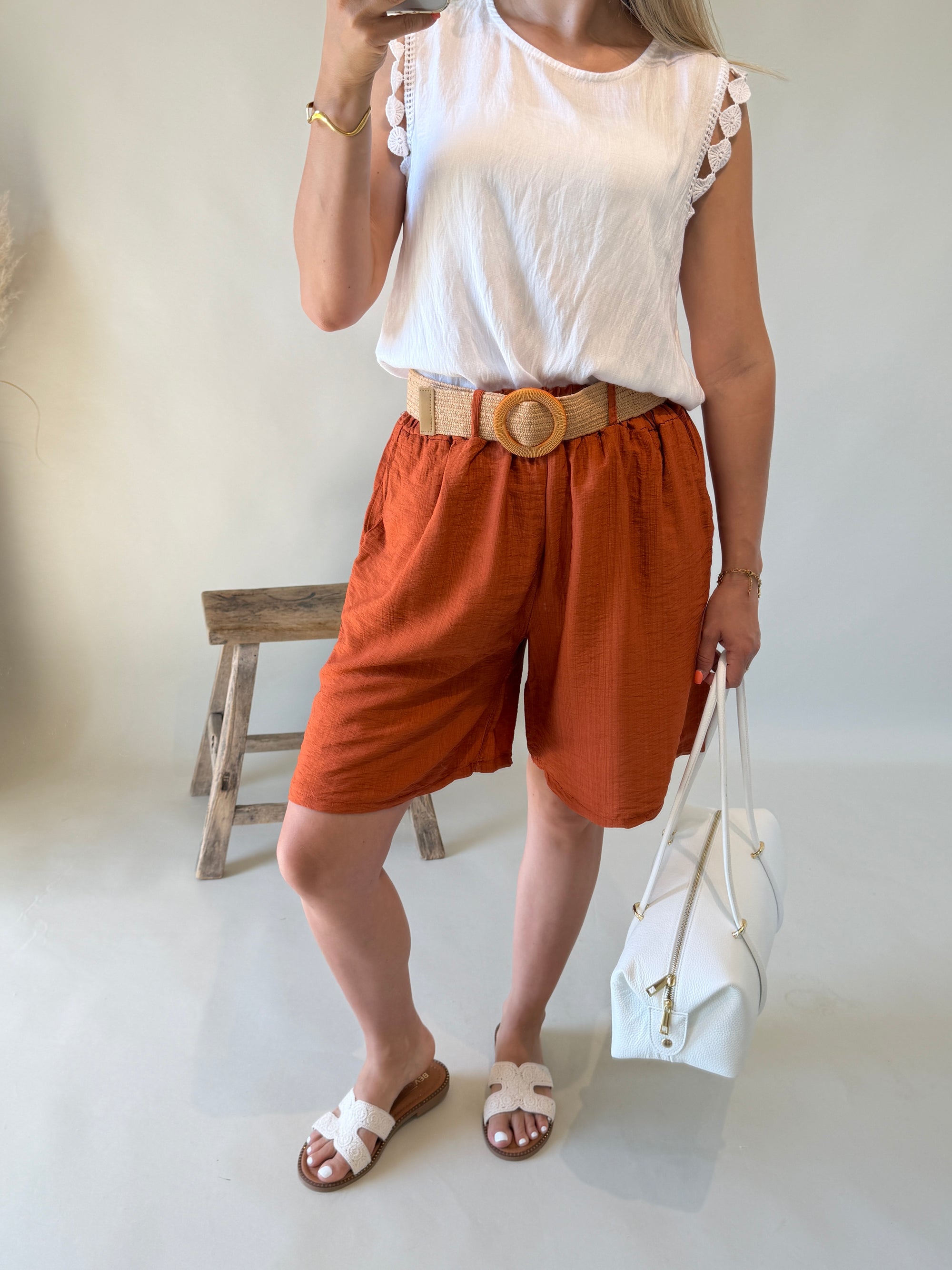 Hose in Kupfer ( Short ) mit Gürtel