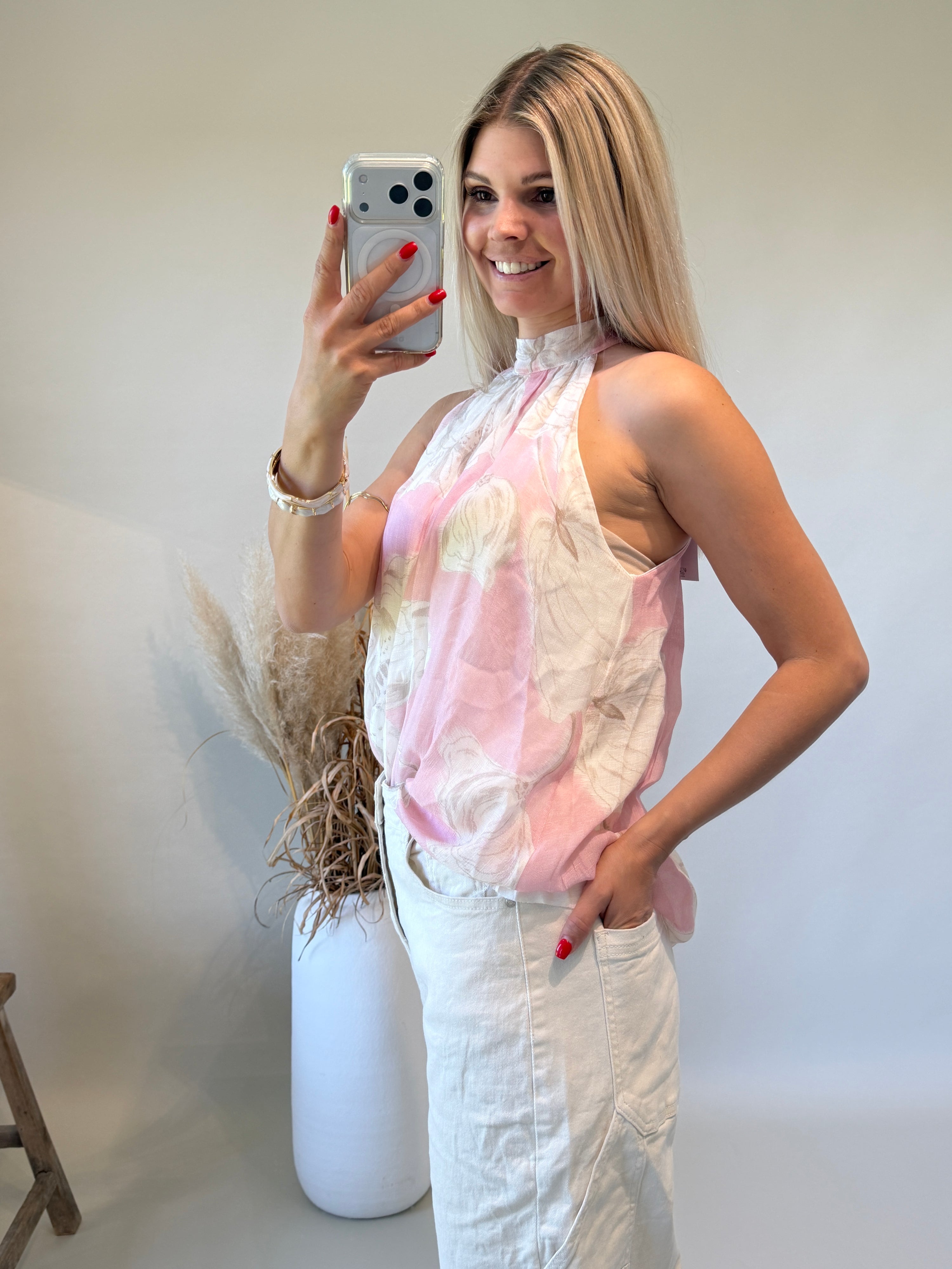 Bluse in Rosa und Beige