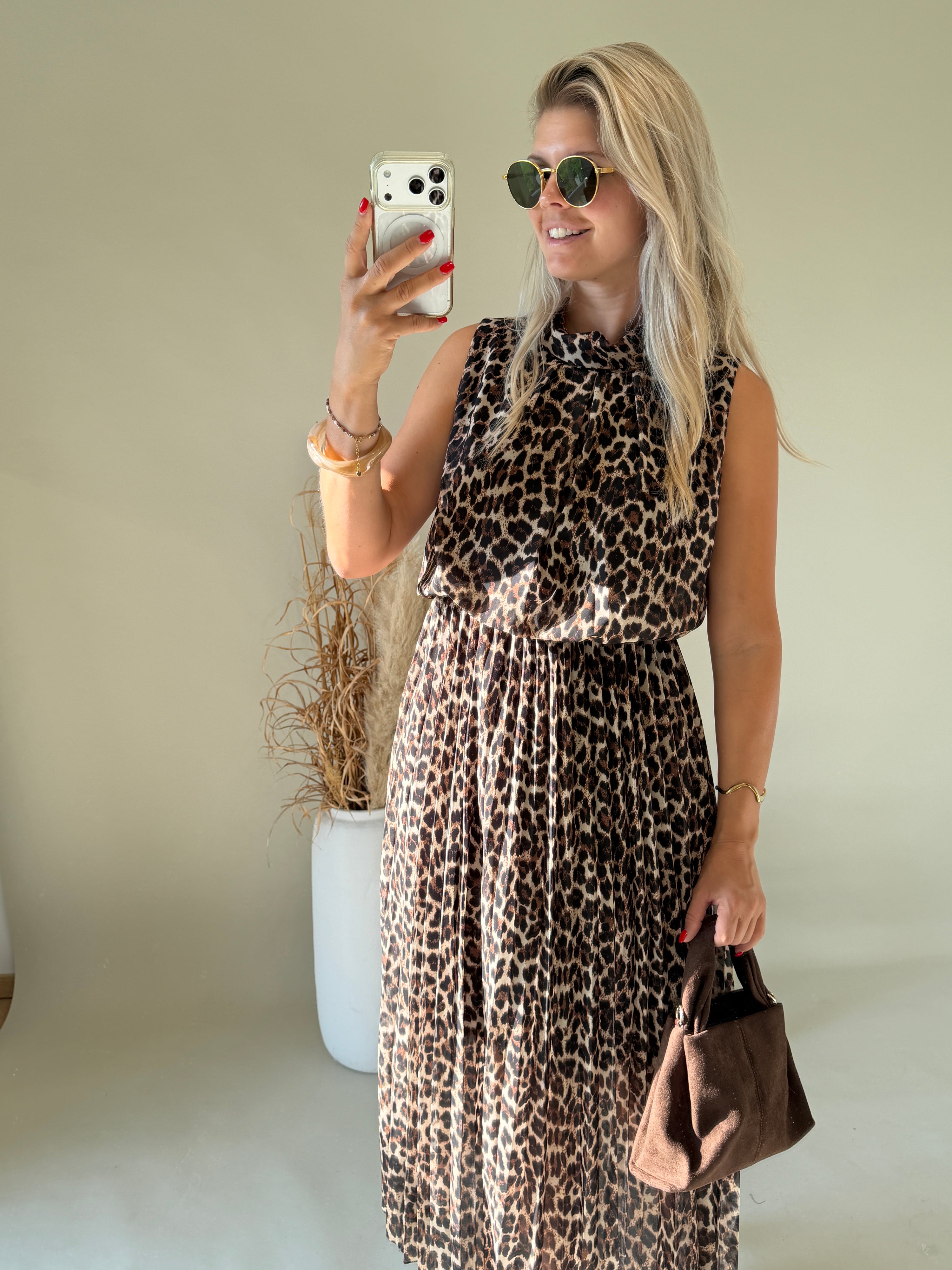 Kleid in Schokobraun / Schwarz / Beige ( Leomuster )