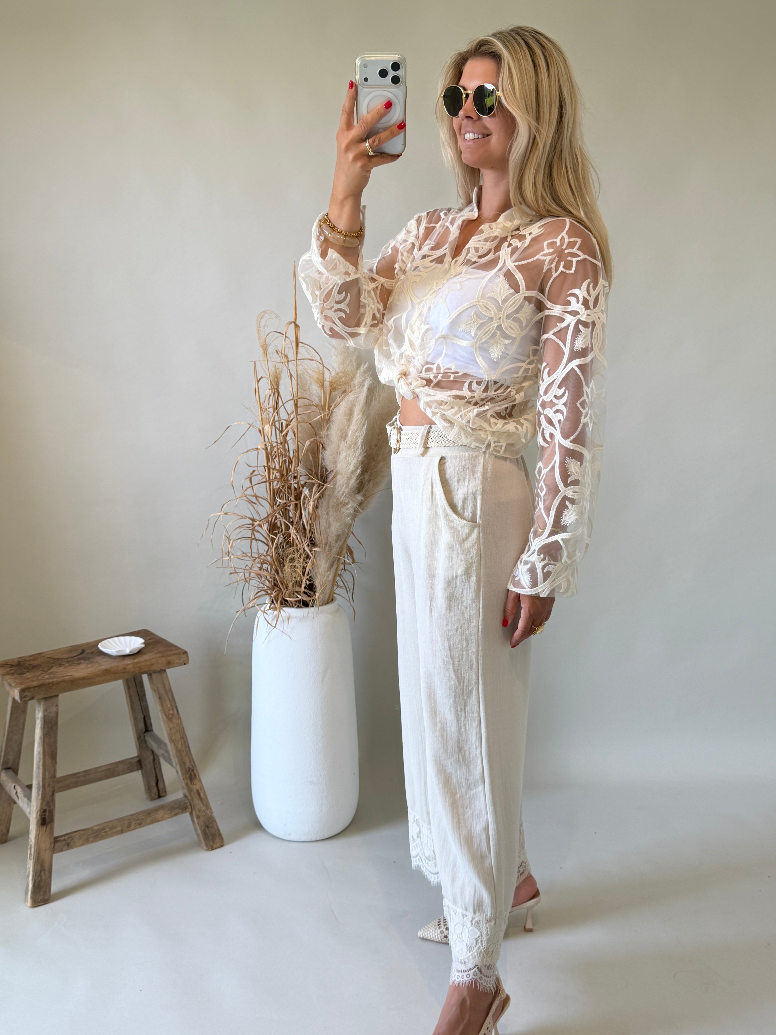 Bluse in Wollweiß mit Muster ( Transparent )