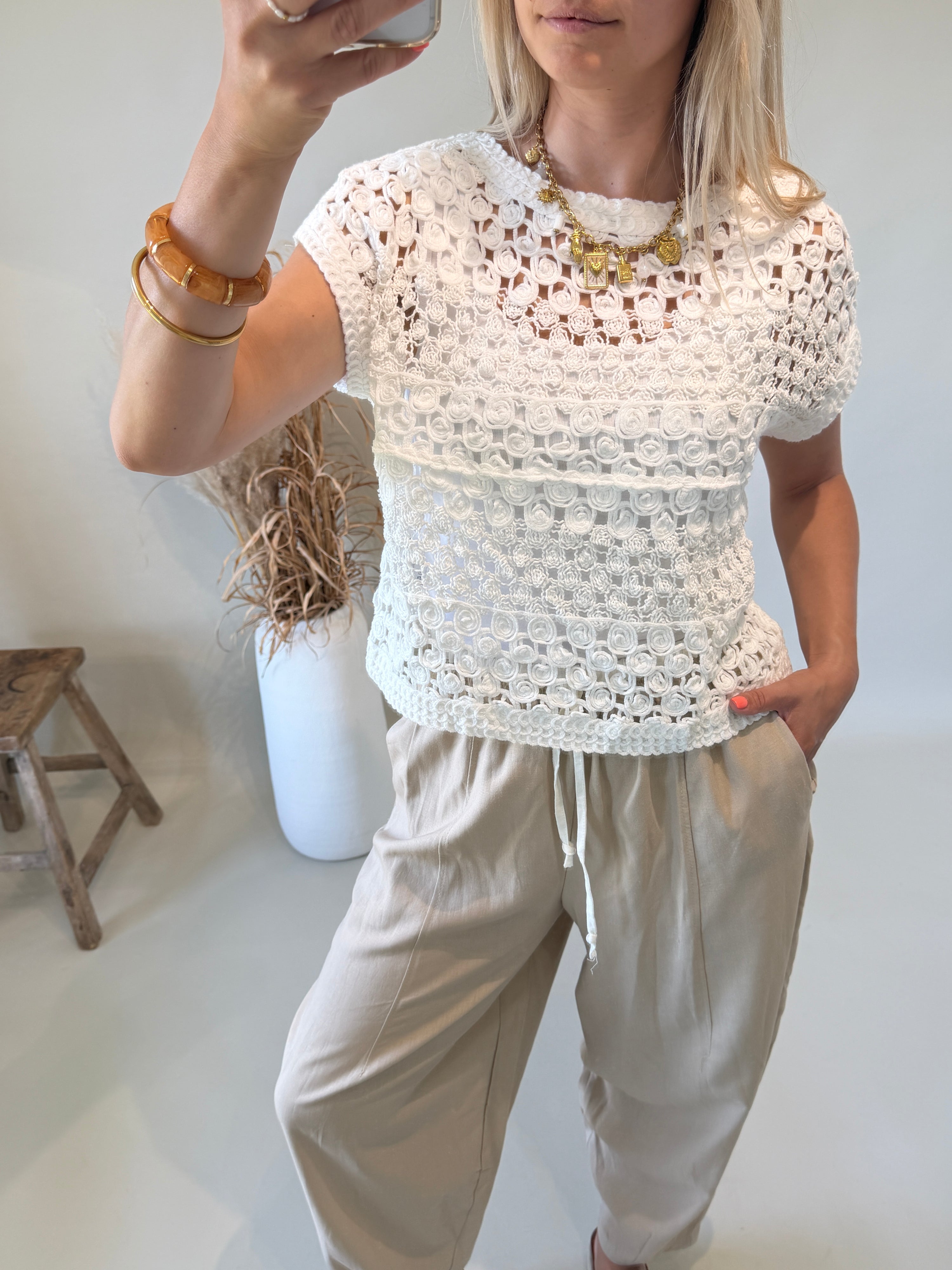 Pullover in Weiß aus Bohospitze ( Ärmellos )
