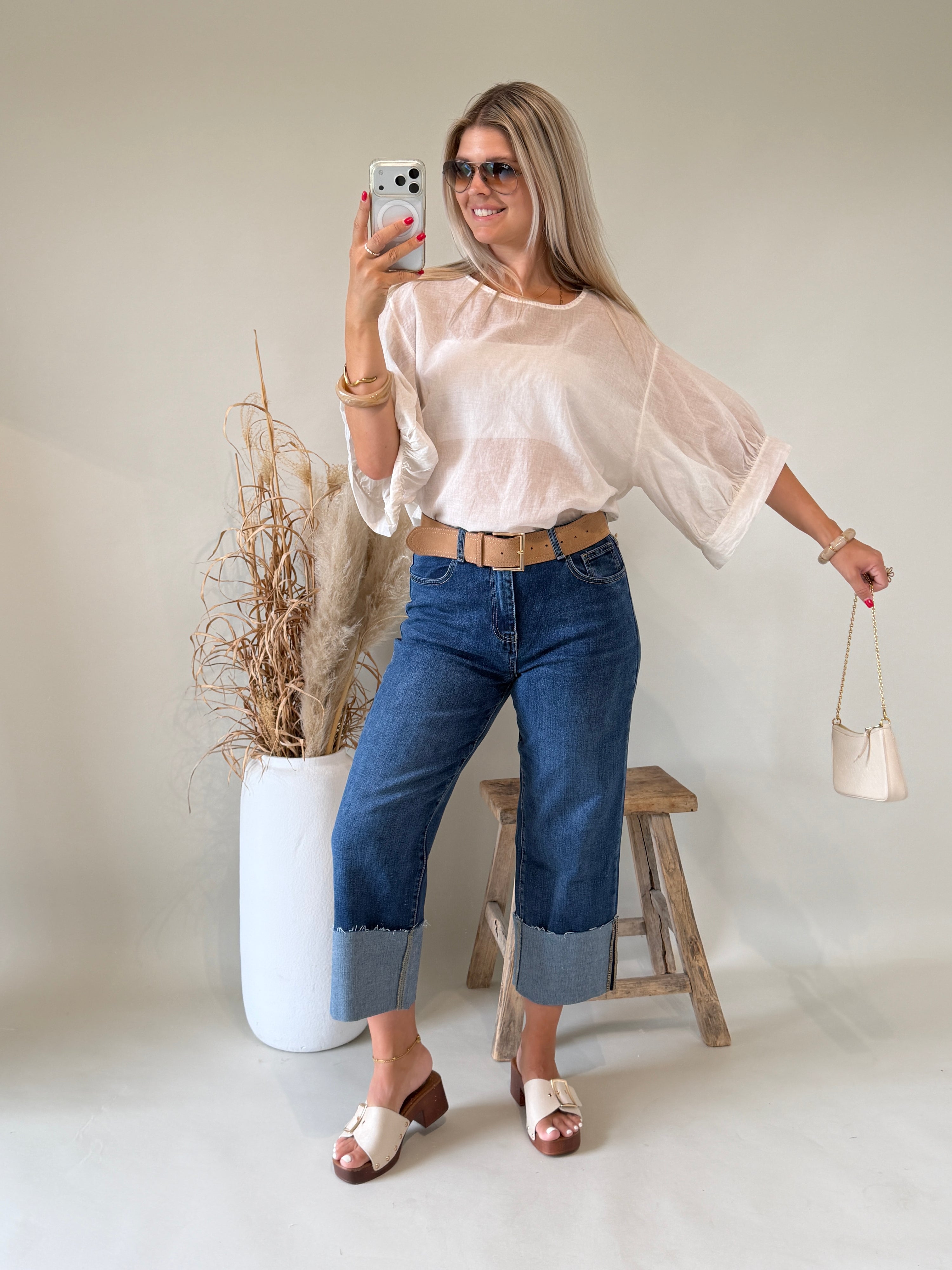Bluse in Beige ( Transparent ) kurzarm