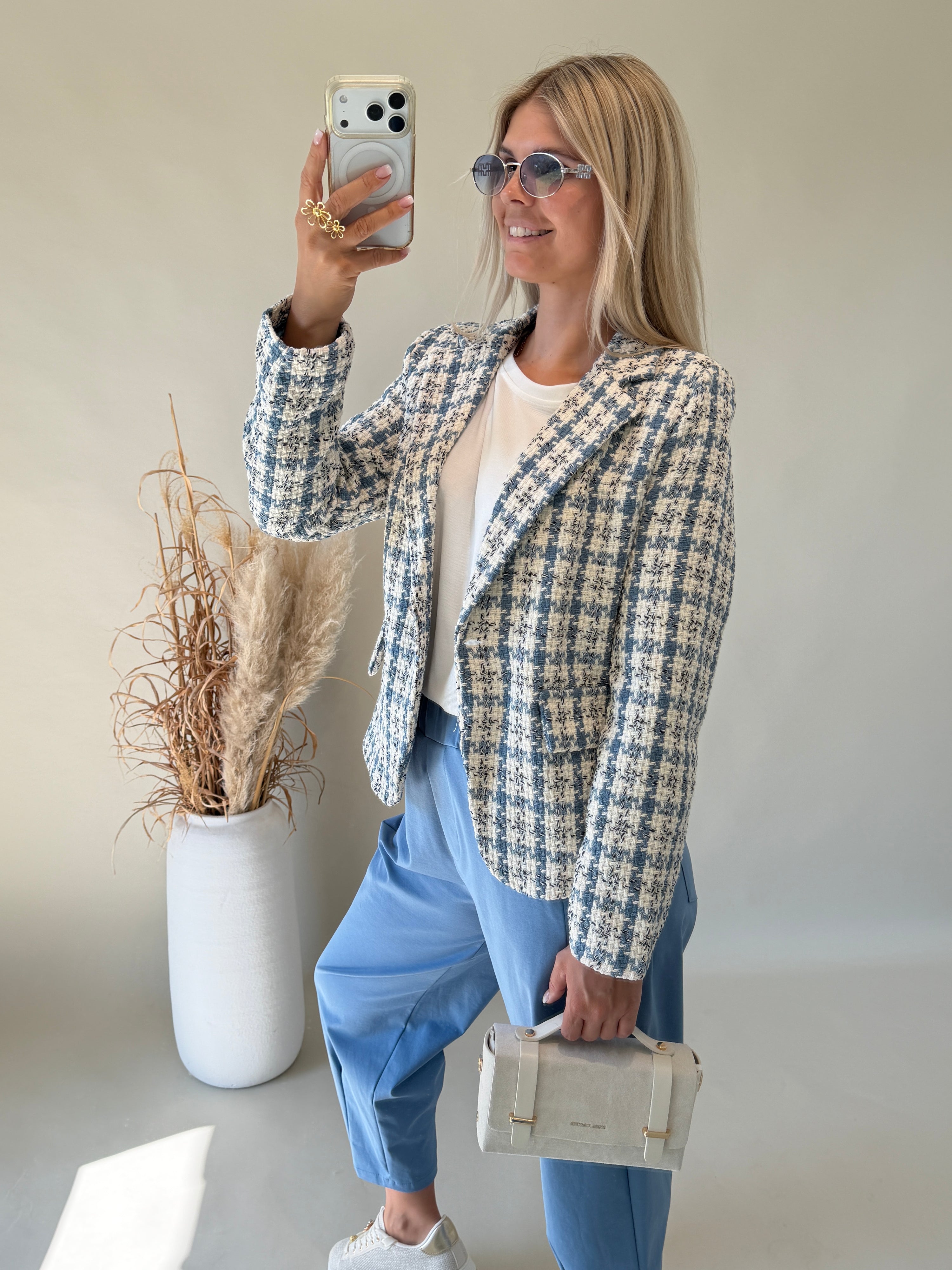 Blazer in Rauchblau / Wollweiß