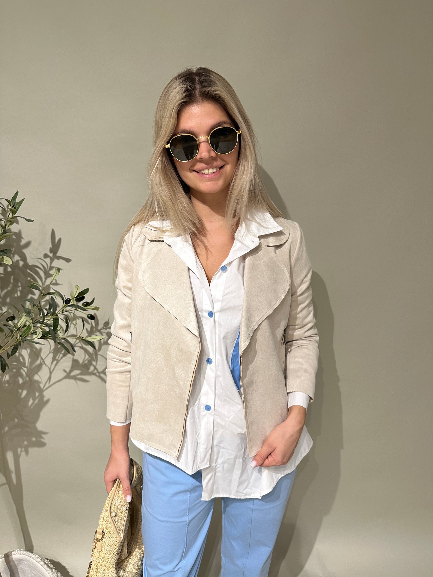 jacke in velourleder-optik in beige