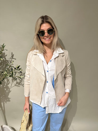 Jacke in Velourleder-Optik in Beige