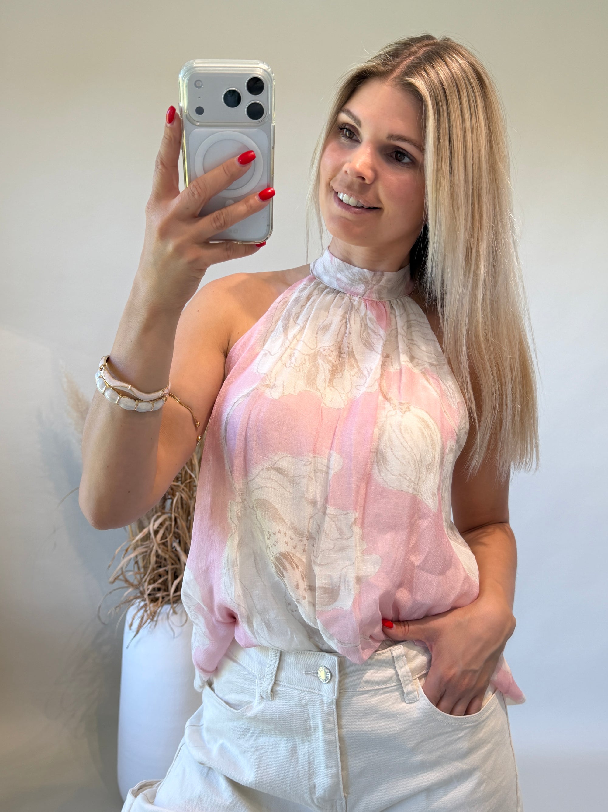 Bluse in Rosa und Beige