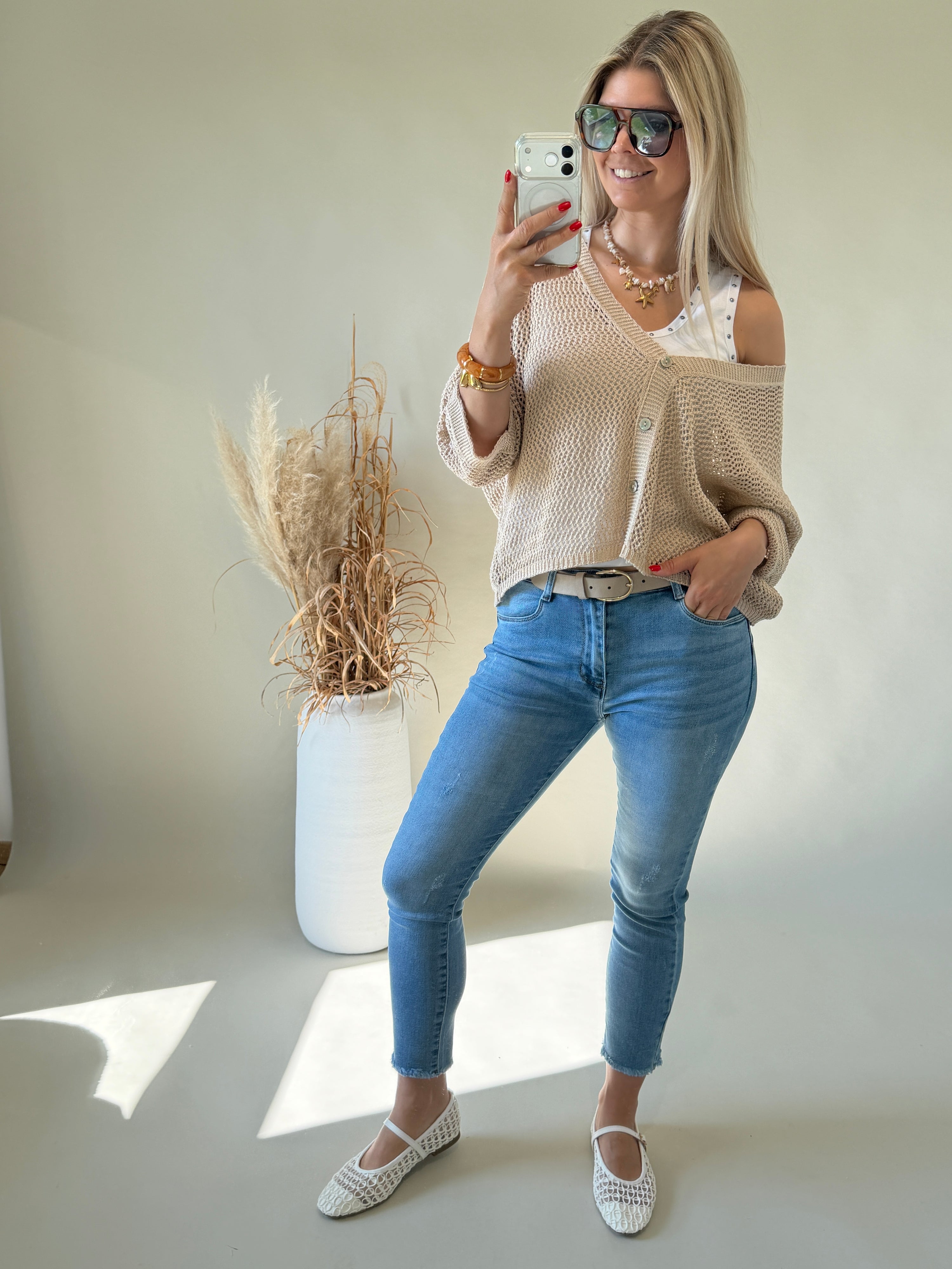 Strickjacke in Zimt ( Häkeloptik )