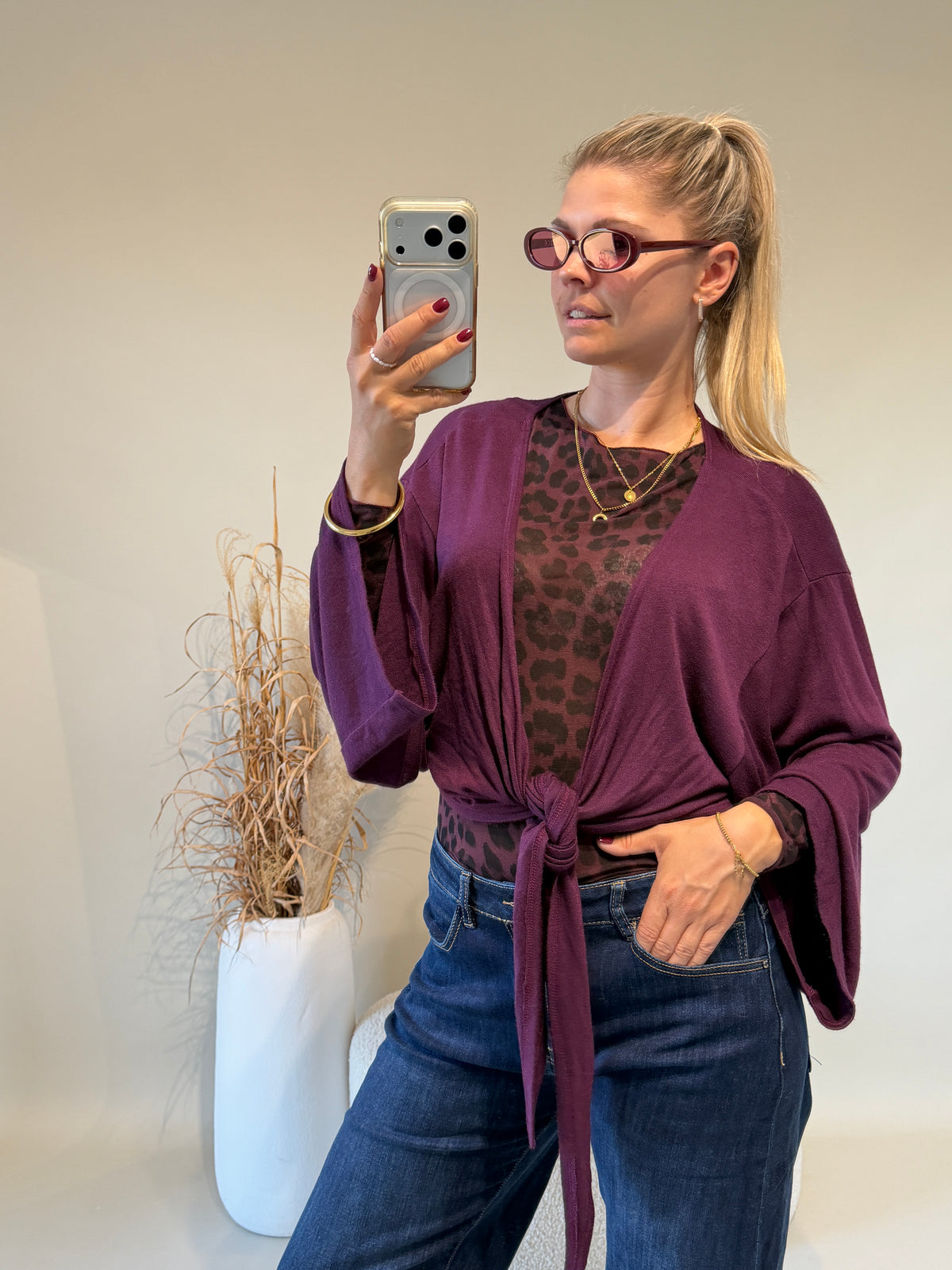 Jacke in Burgundy vorne zum Binden