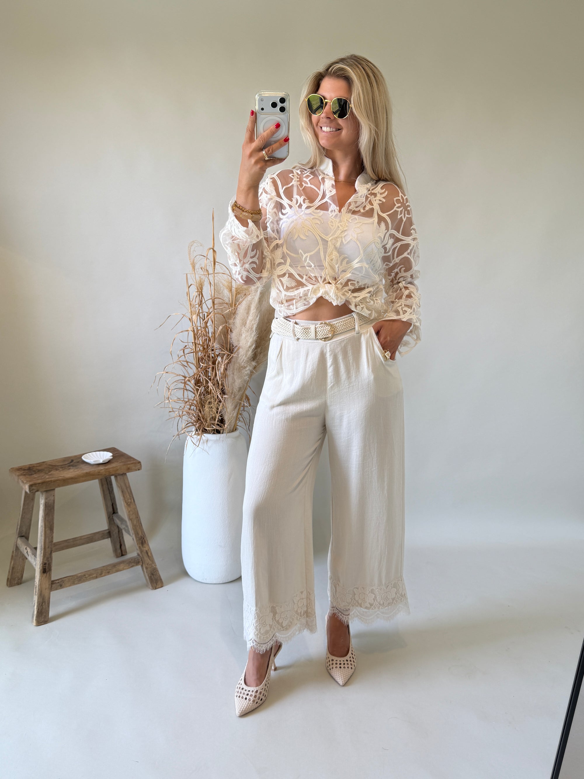 Bluse in Wollweiß mit Muster ( Transparent )