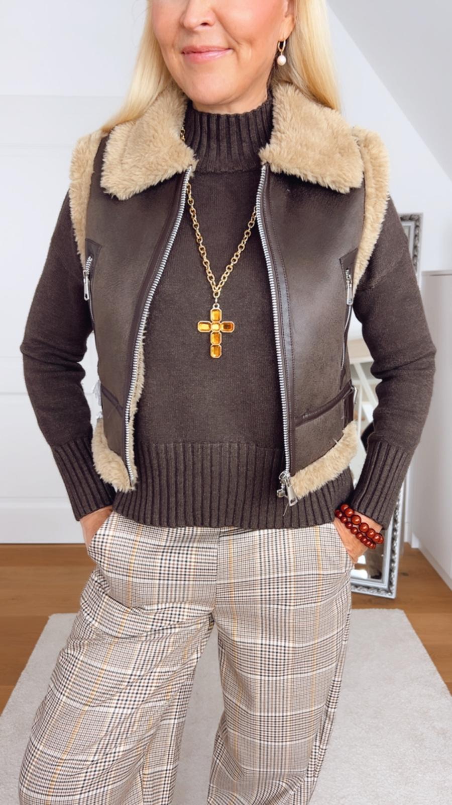 midi weste in schokobraun