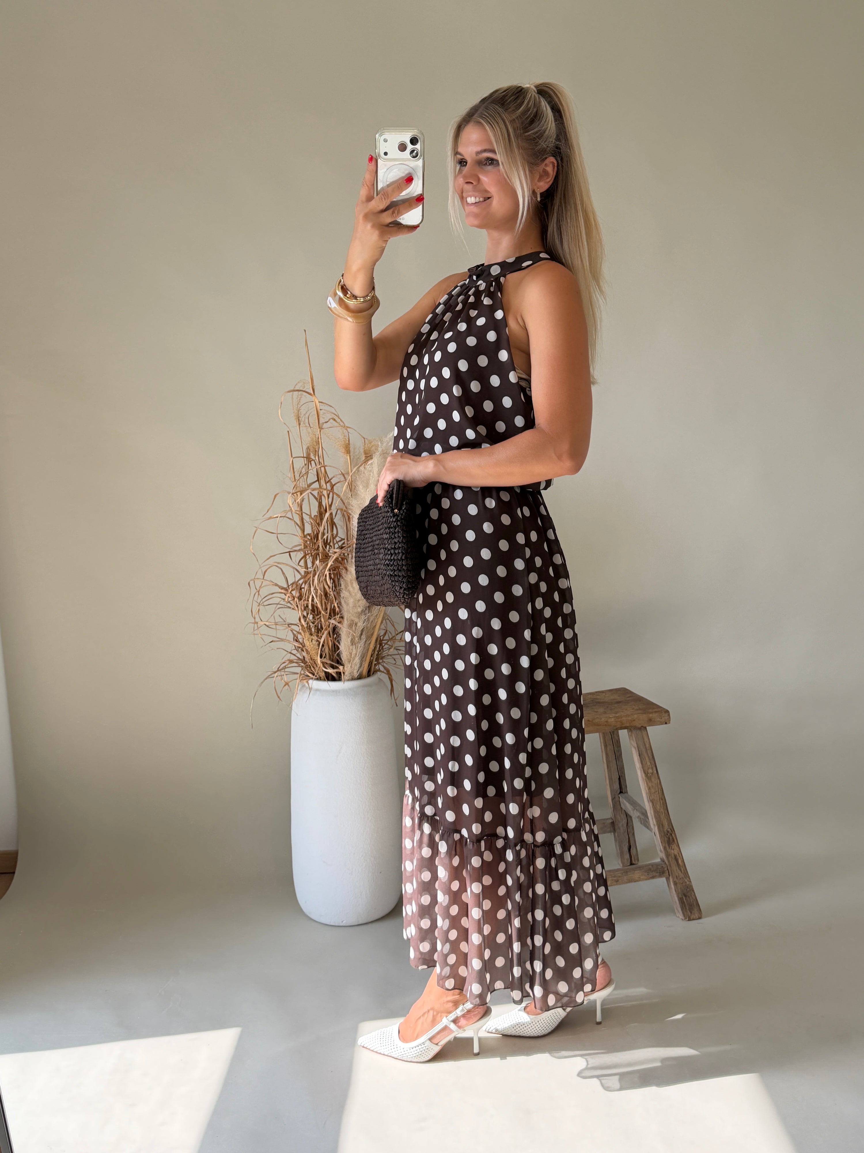 Kleid  in Schokobraun mit Wollweißen Punkten