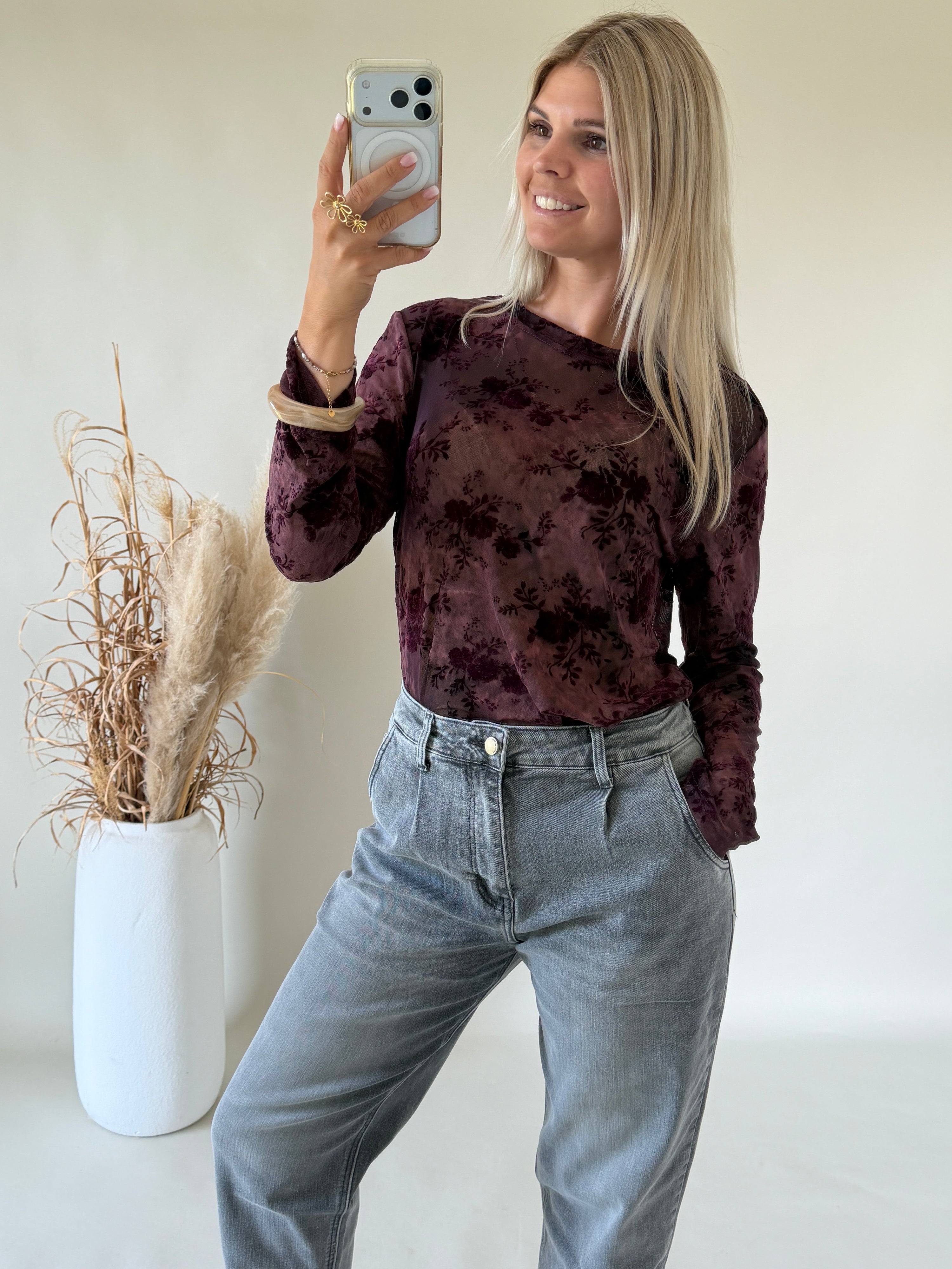 Shirt in Burgundy mit Floral Muster