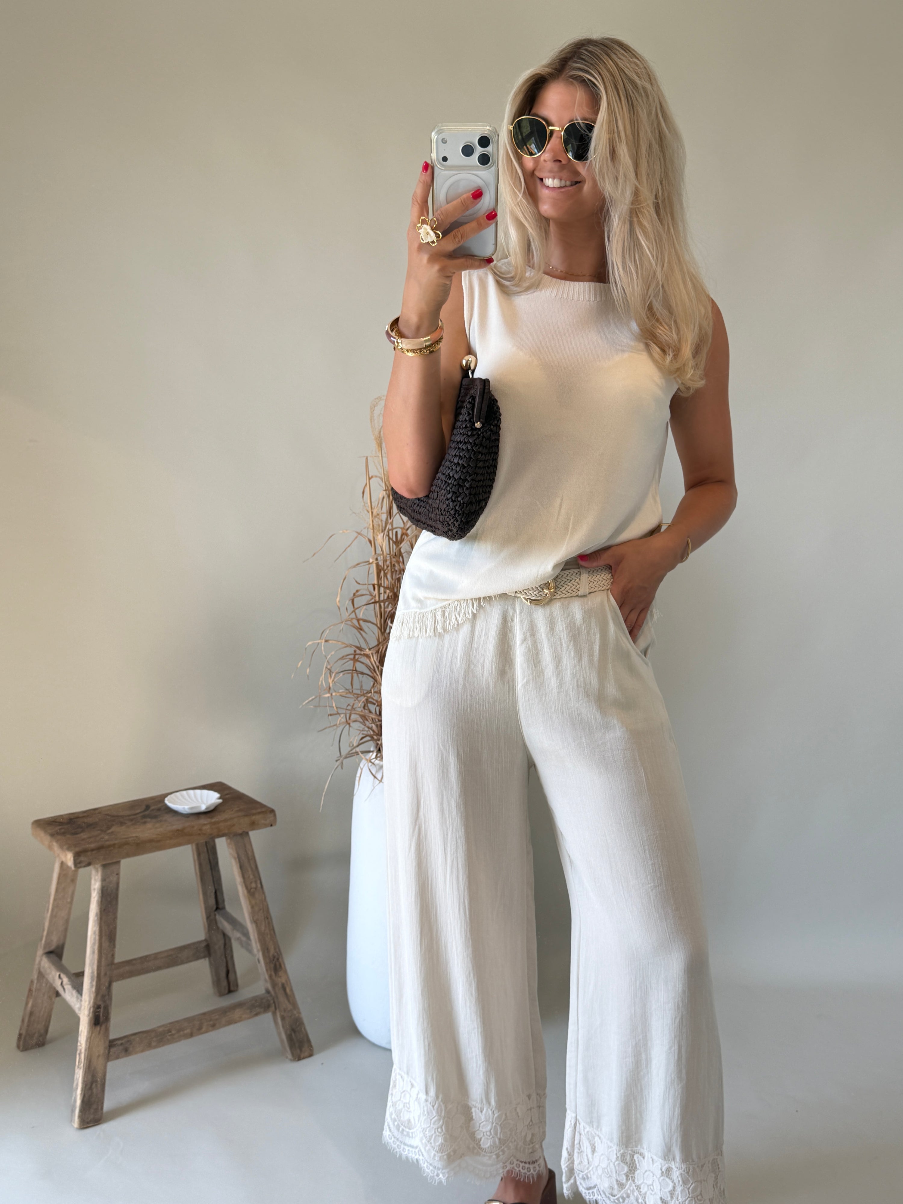Top in Beige leichter Strick ( Mit Fransen )