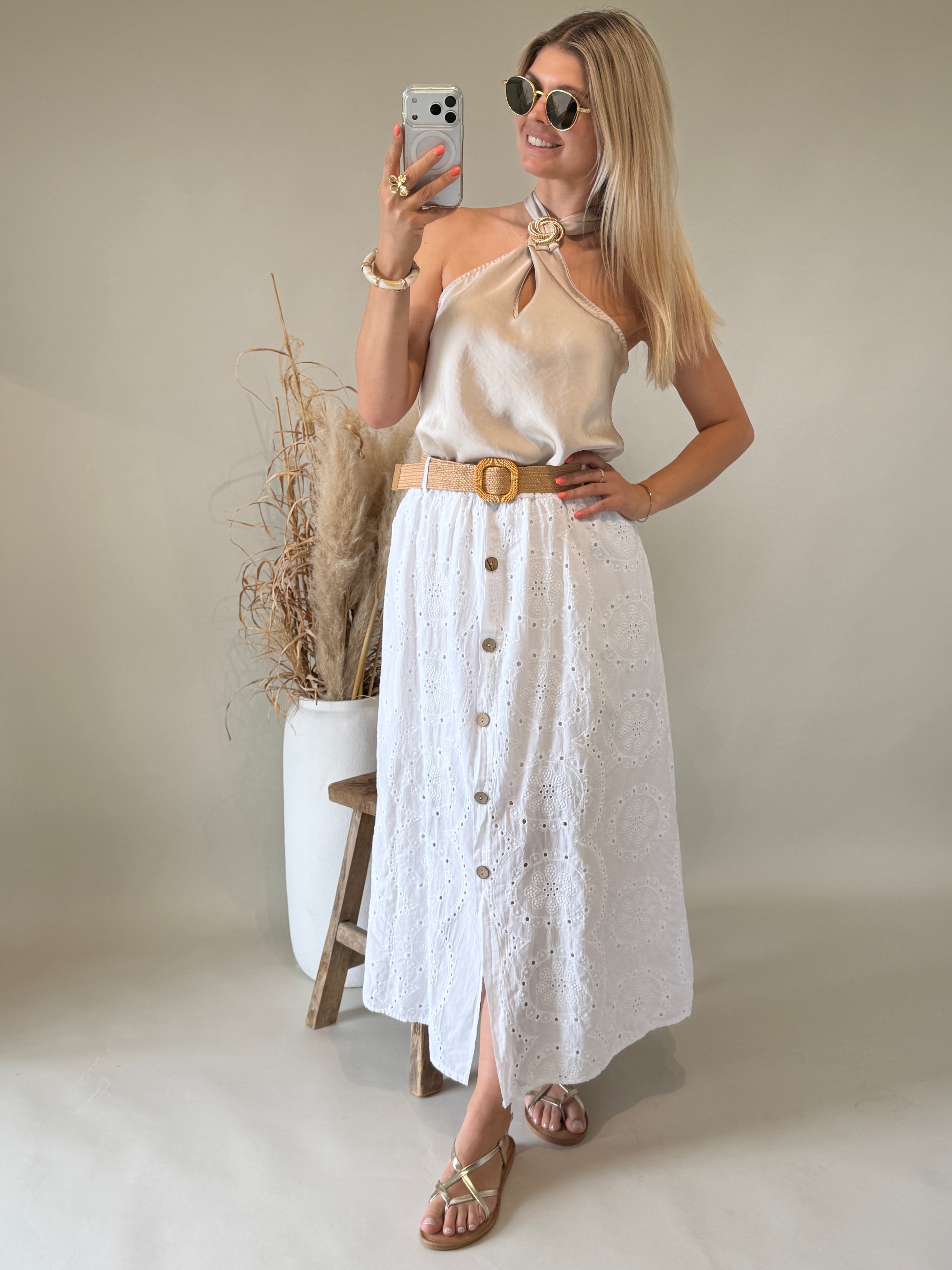 Boho-Rock in Weiß - Lang mit Unterstoff