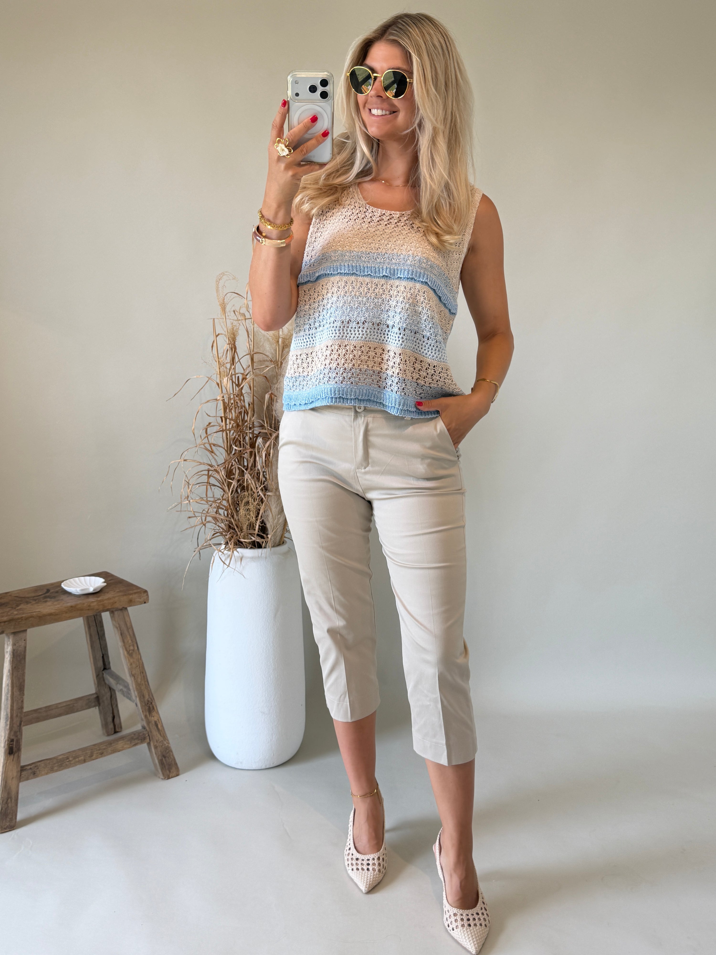 Top in Hellblau / Beige gestreift ( Boho )