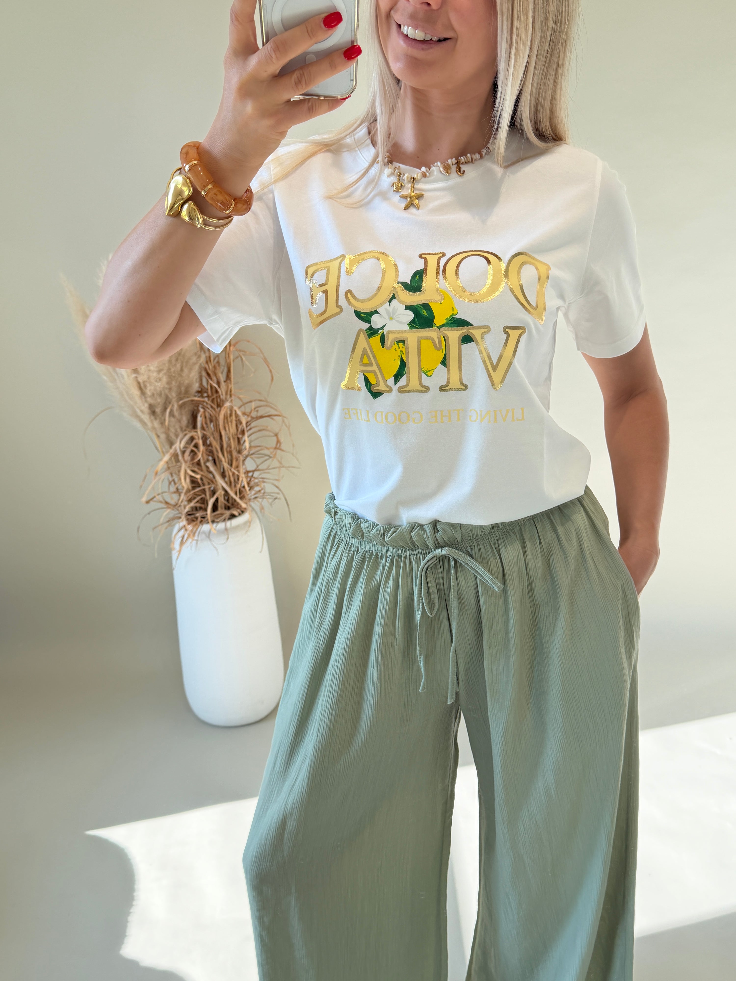 T - Shirt in Weiß mit Aufdruck ( Zitronen und Aufschrift in Gelb )