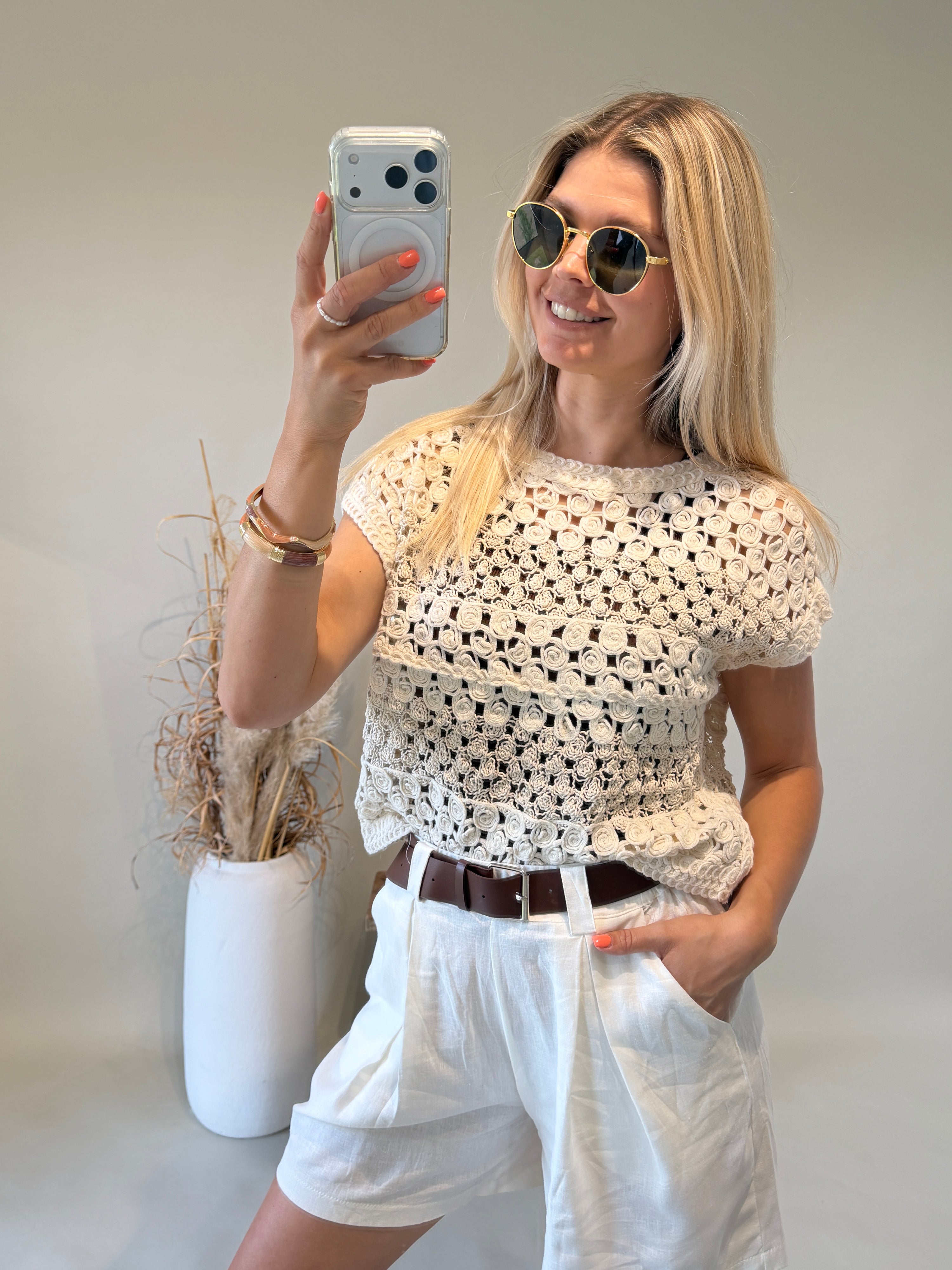 Pullover in Beige aus Bohospitze ( Ärmellos )