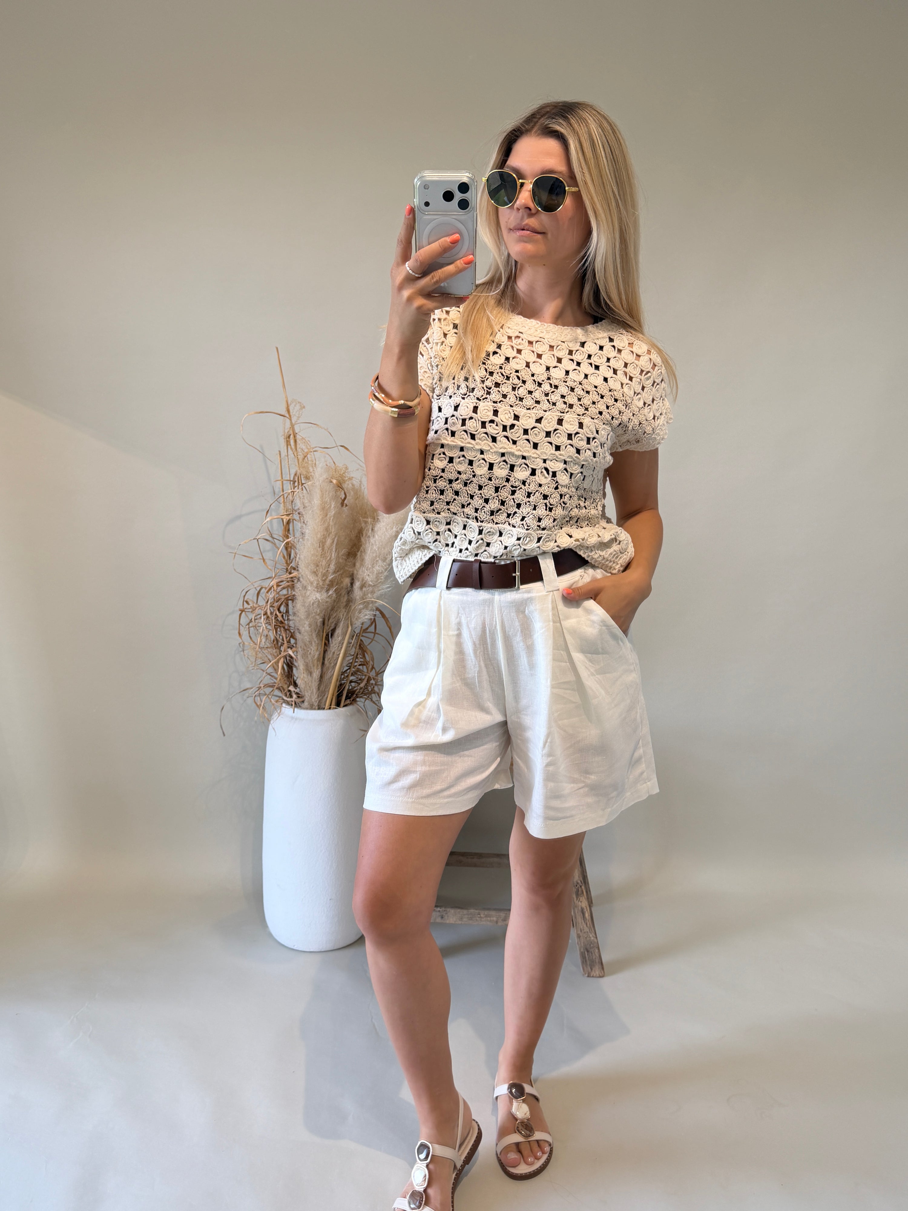 Pullover in Beige aus Bohospitze ( Ärmellos )