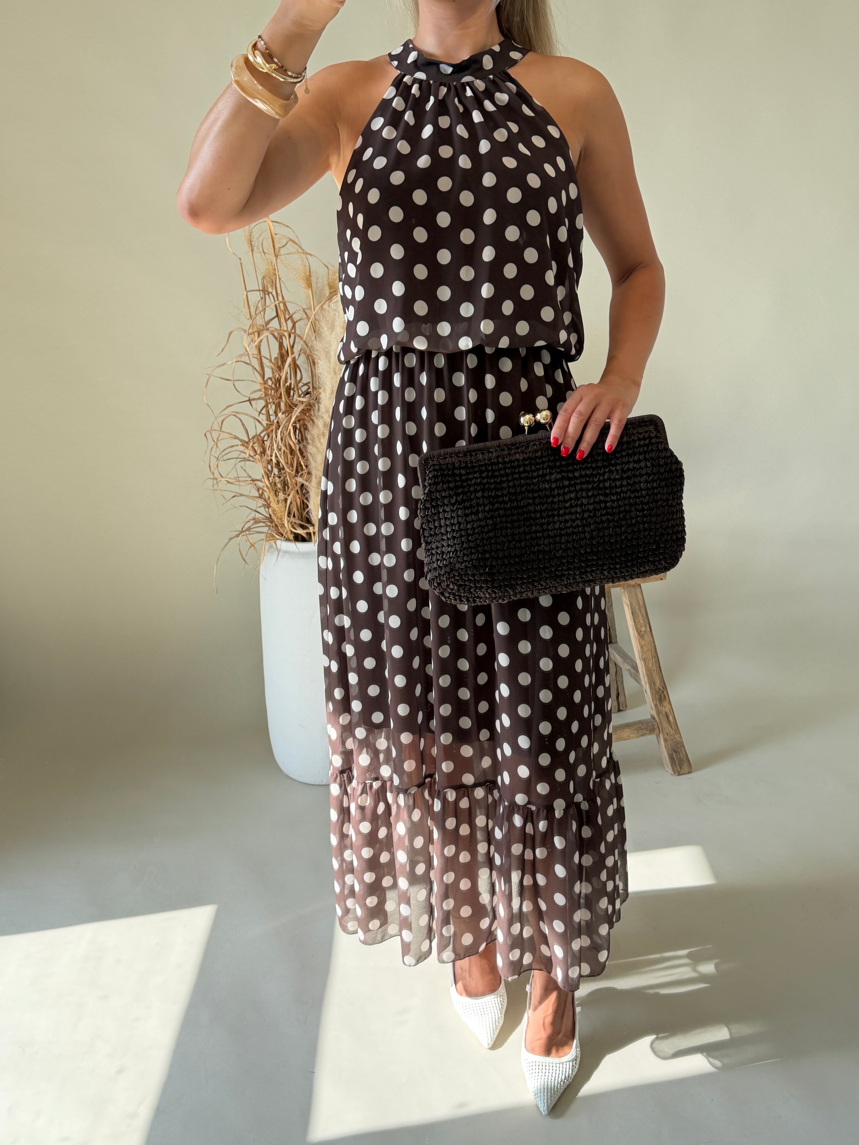 Kleid  in Schokobraun mit Wollweißen Punkten