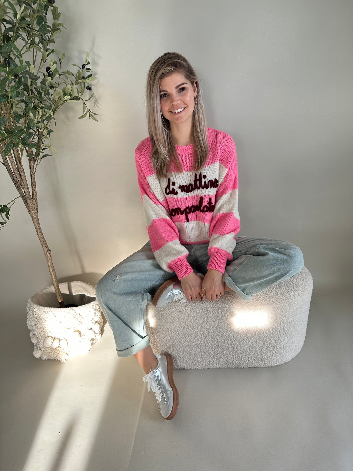 pullover gestreift in pink/wollweiß