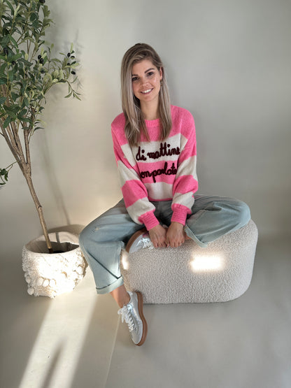 Pullover gestreift in Pink/Wollweiß