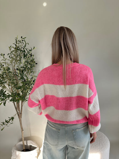 Pullover gestreift in Pink/Wollweiß