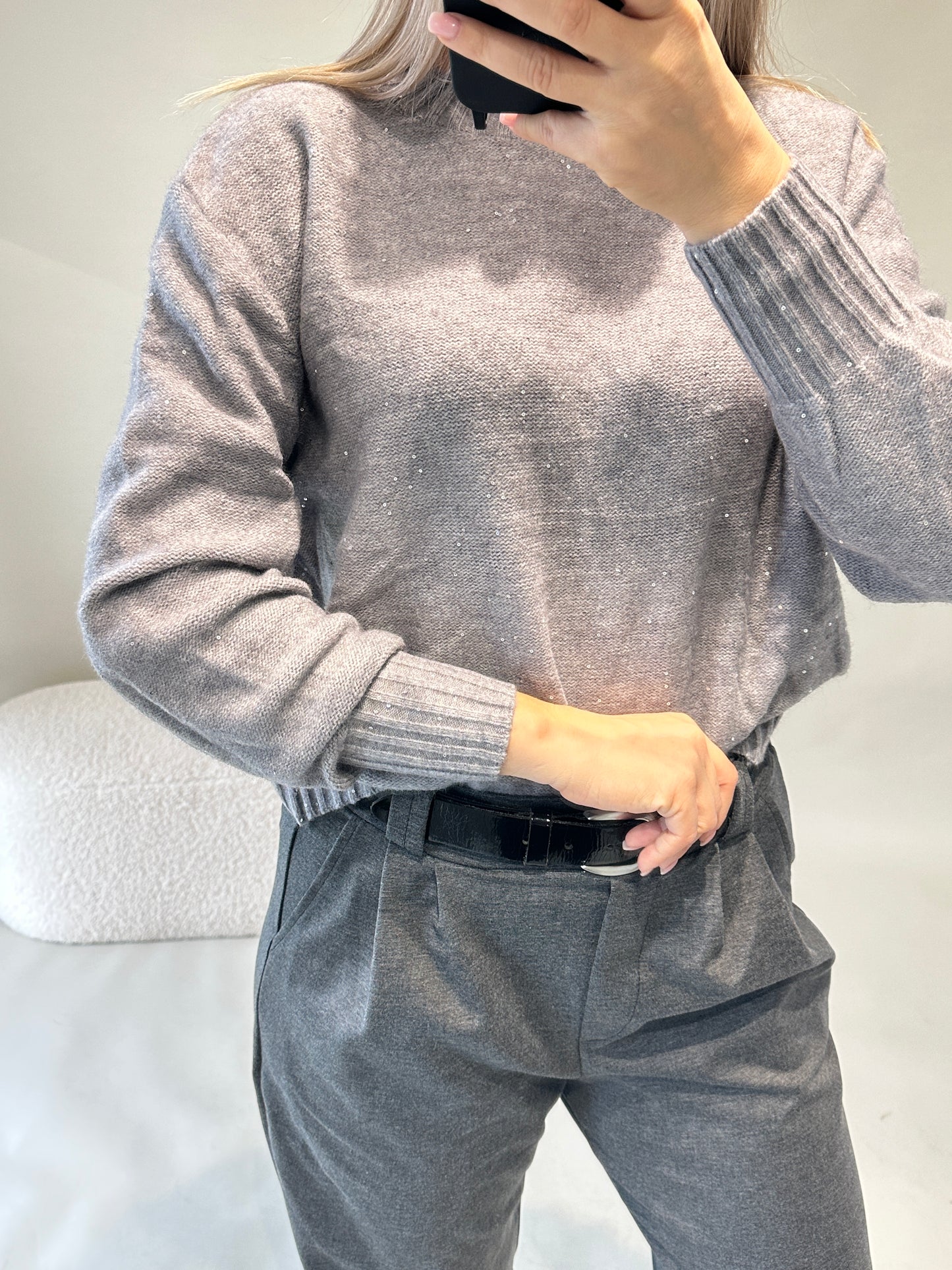 pullover in grau mit glitzer