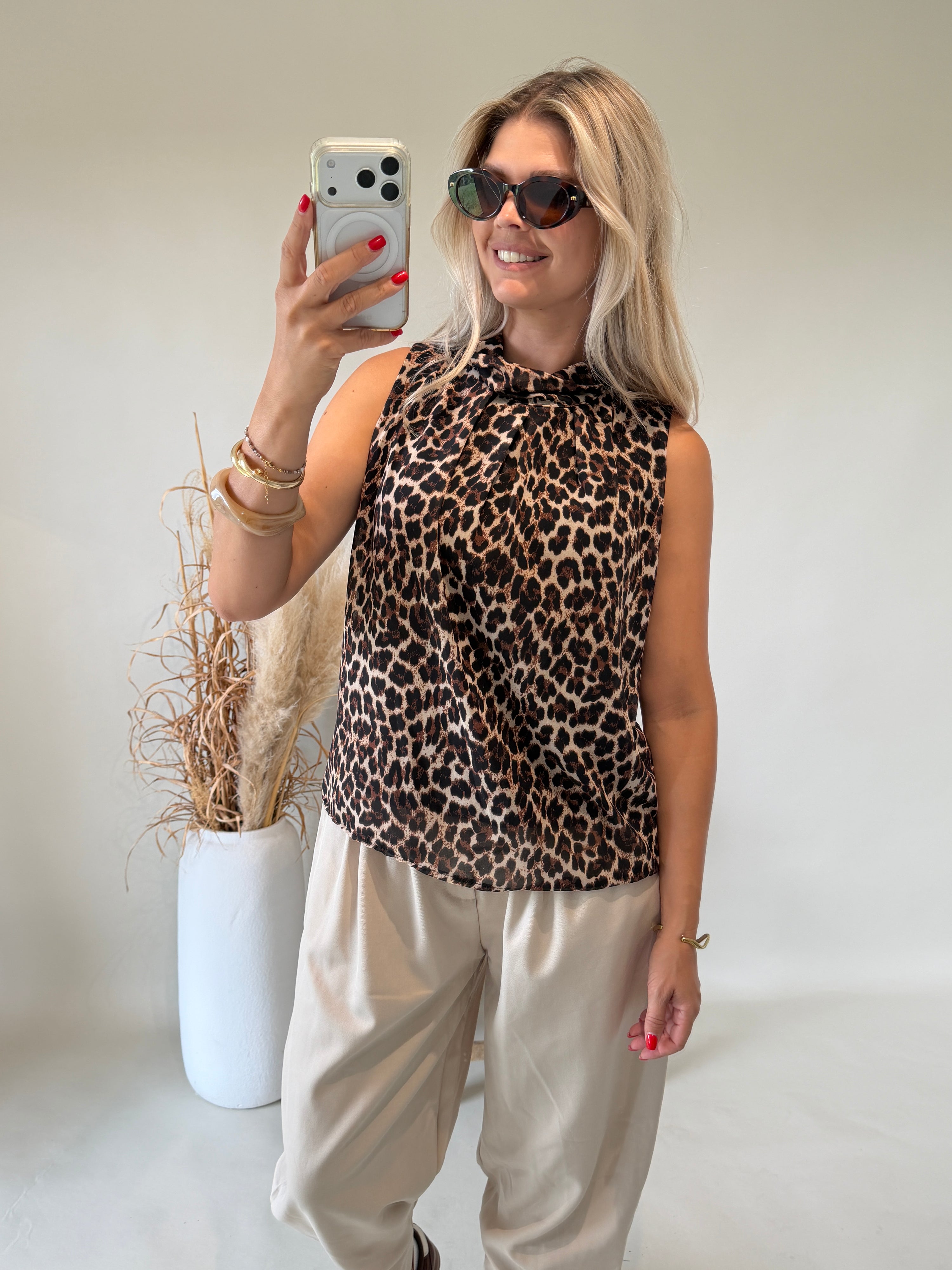 Bluse in Schokobraun / Schwarz / Beige ( Leomuster )