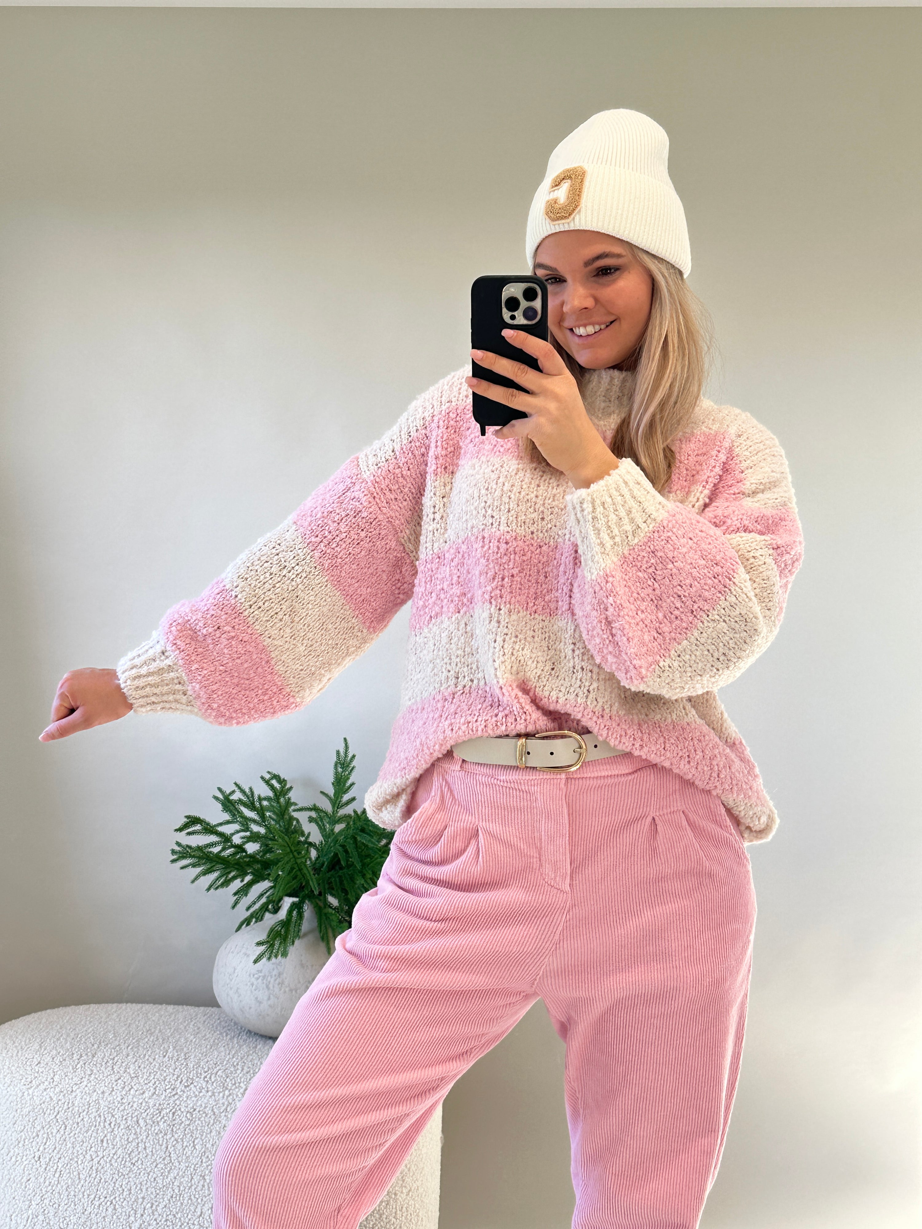 Pullover in Rosa/Beige