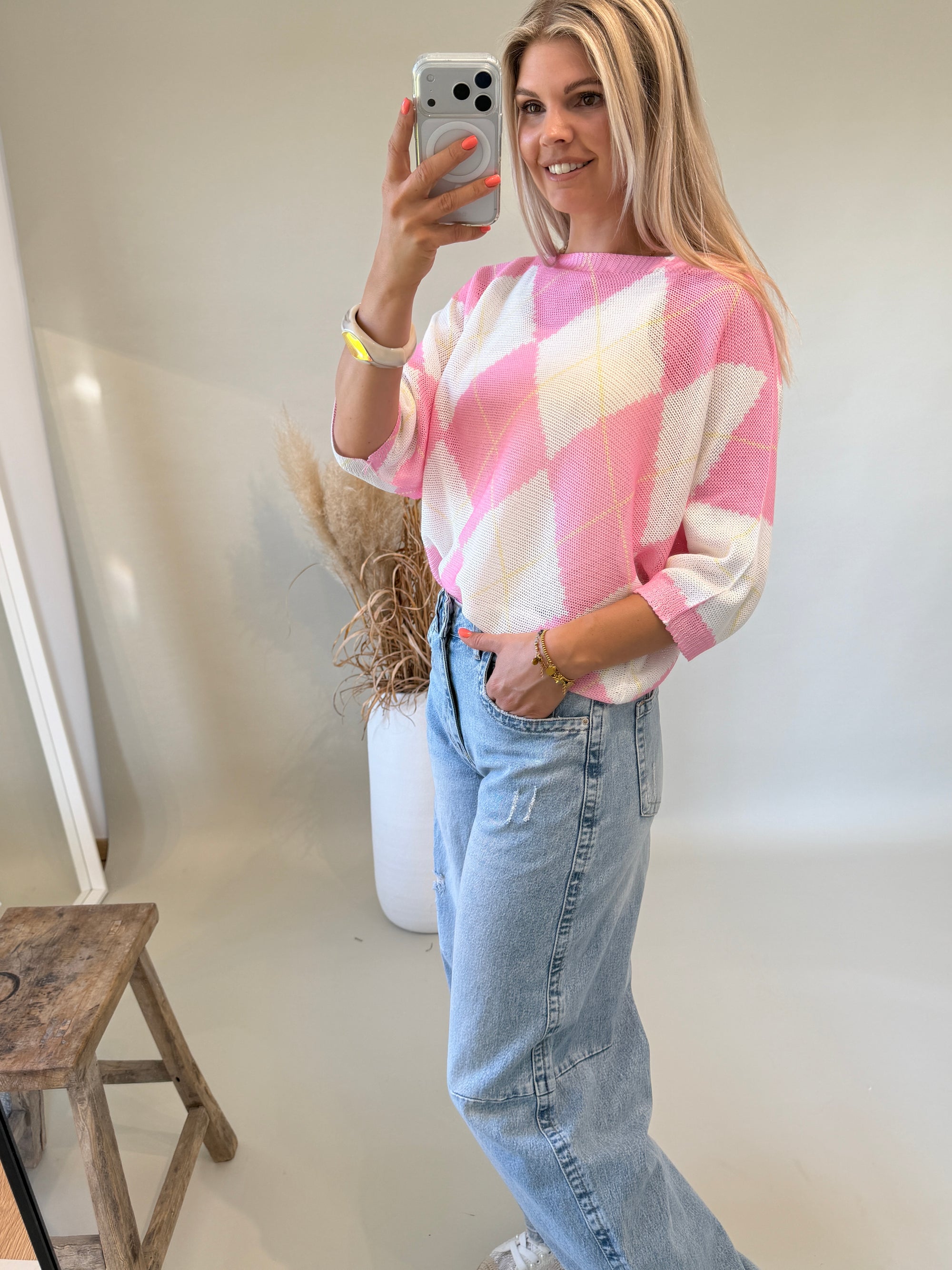 Pullover in Rosa Rautenmuster