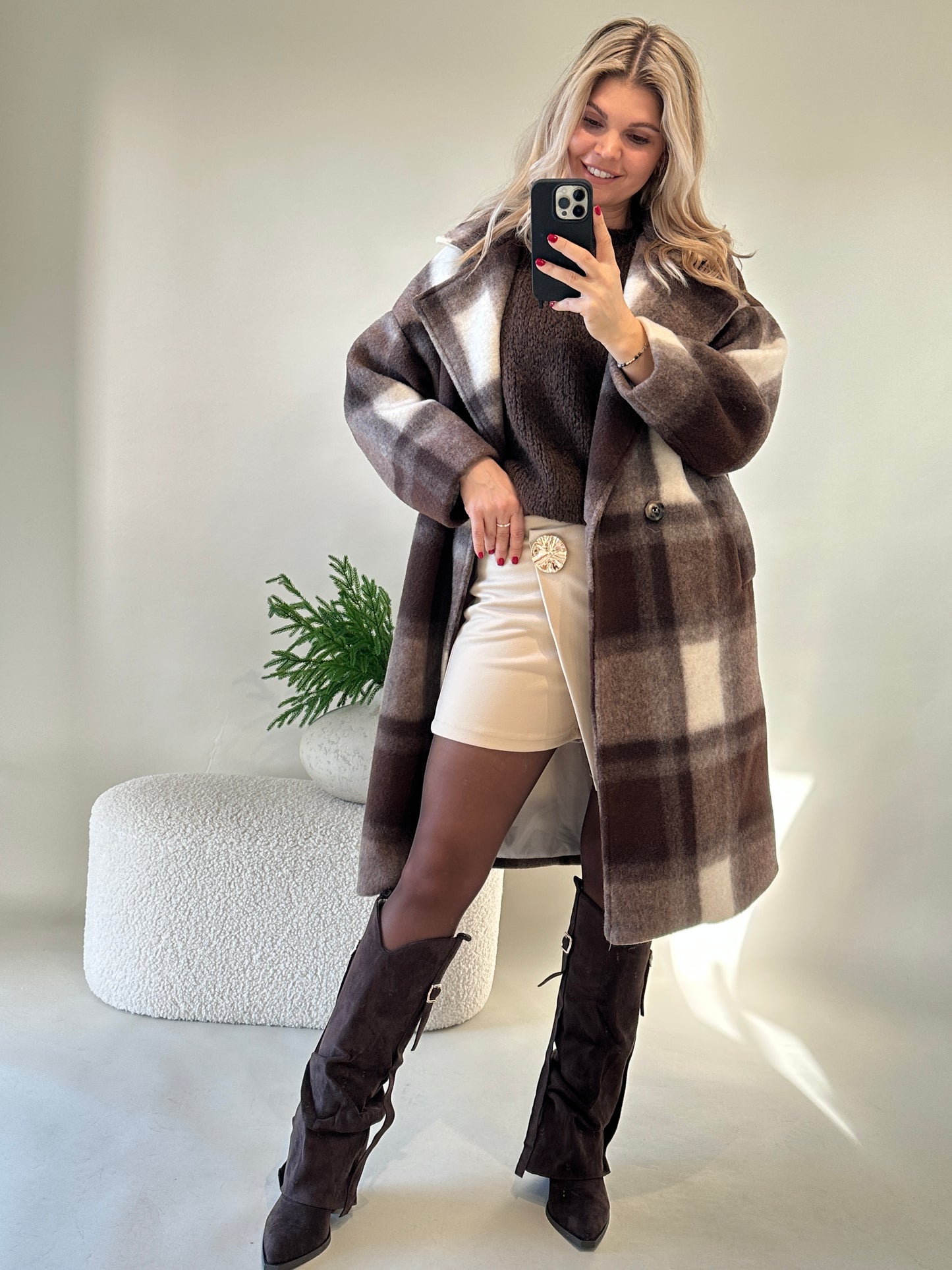 mantel in schokobraun/wollweiß (karo)