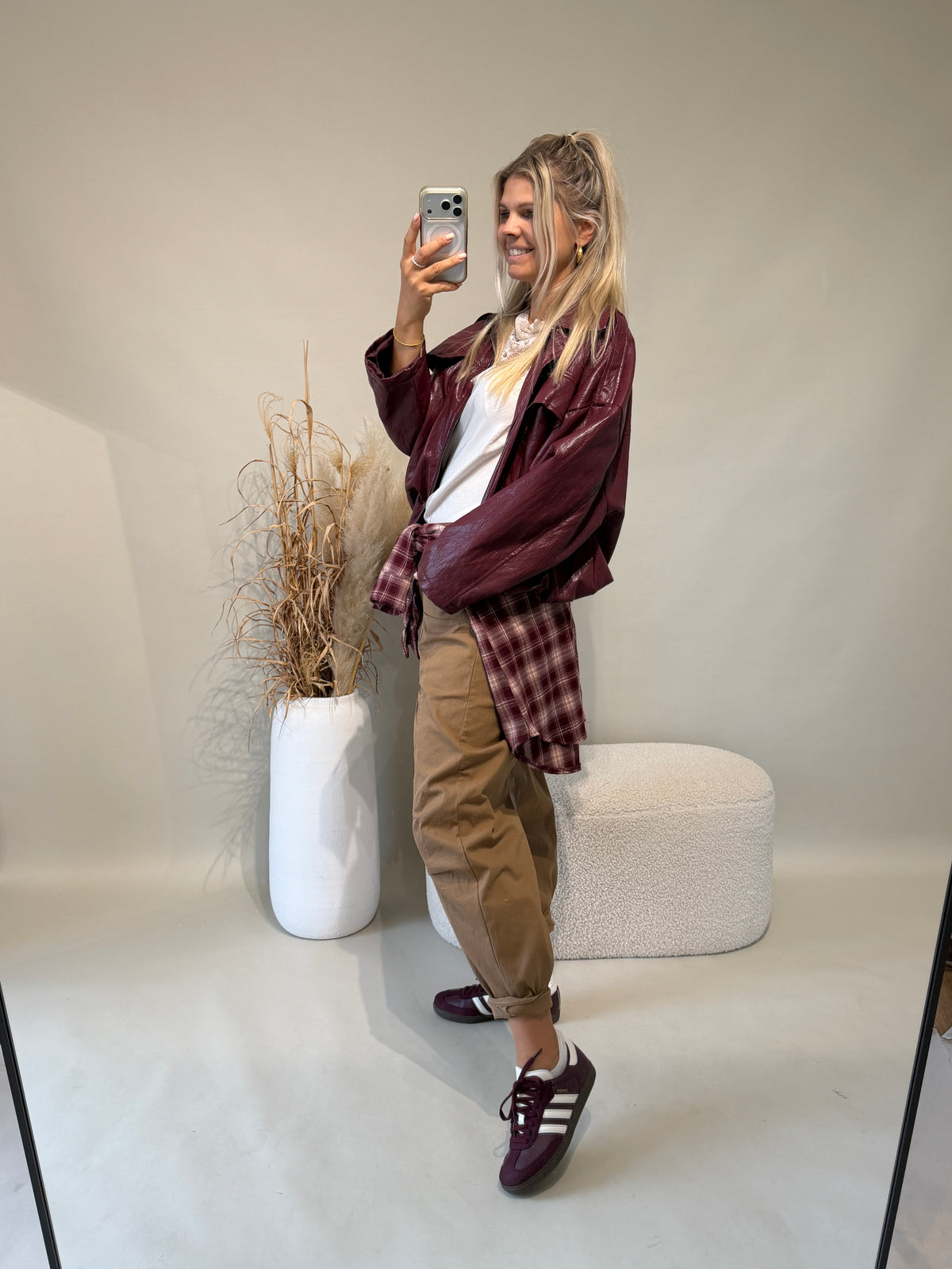 Bluse in Bordeaux und Wollweiß ( Kariert )