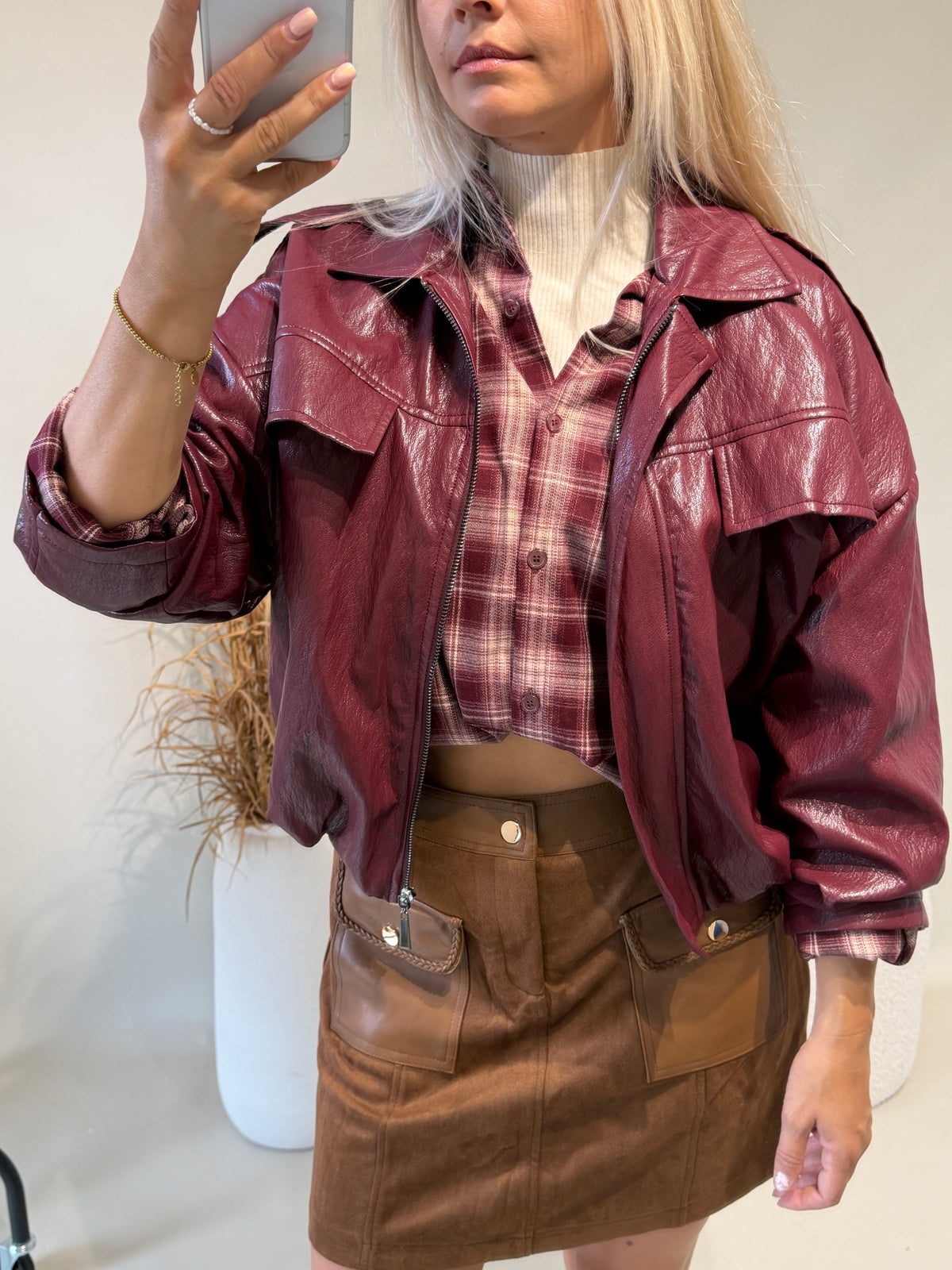 Jacke in Bordeaux ( Ballon ) in Lederoptik